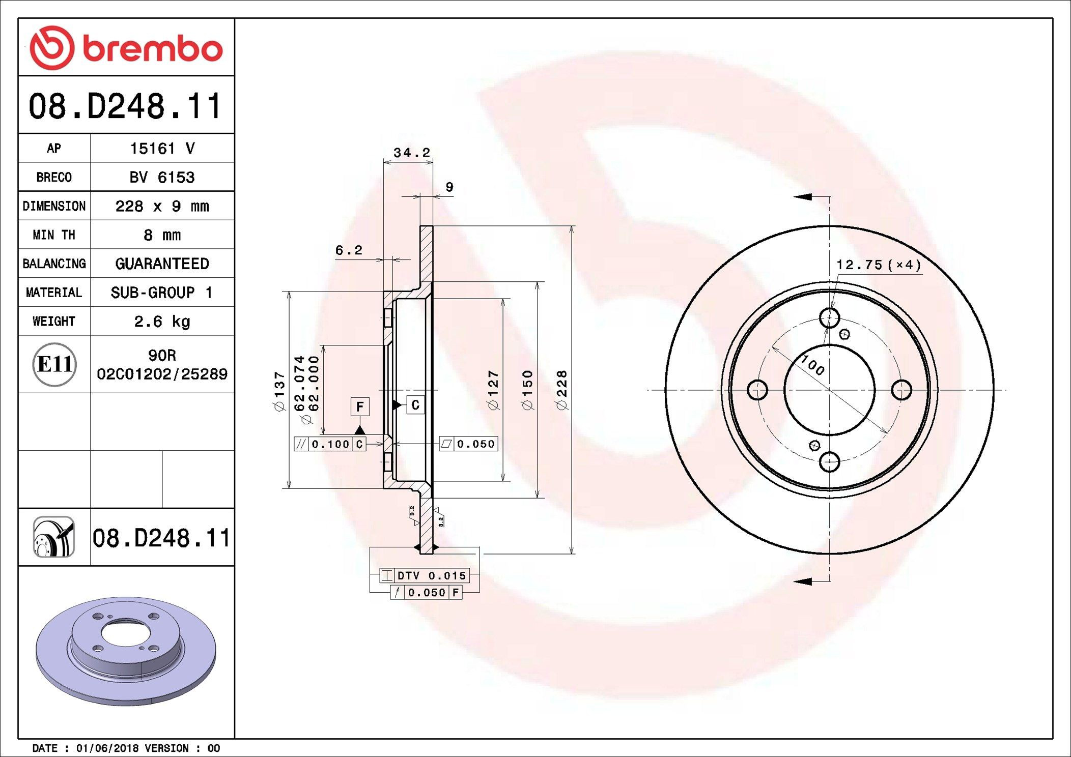Do koszyka 08D24811 Brembo Tarcza hamulcowa tylna
