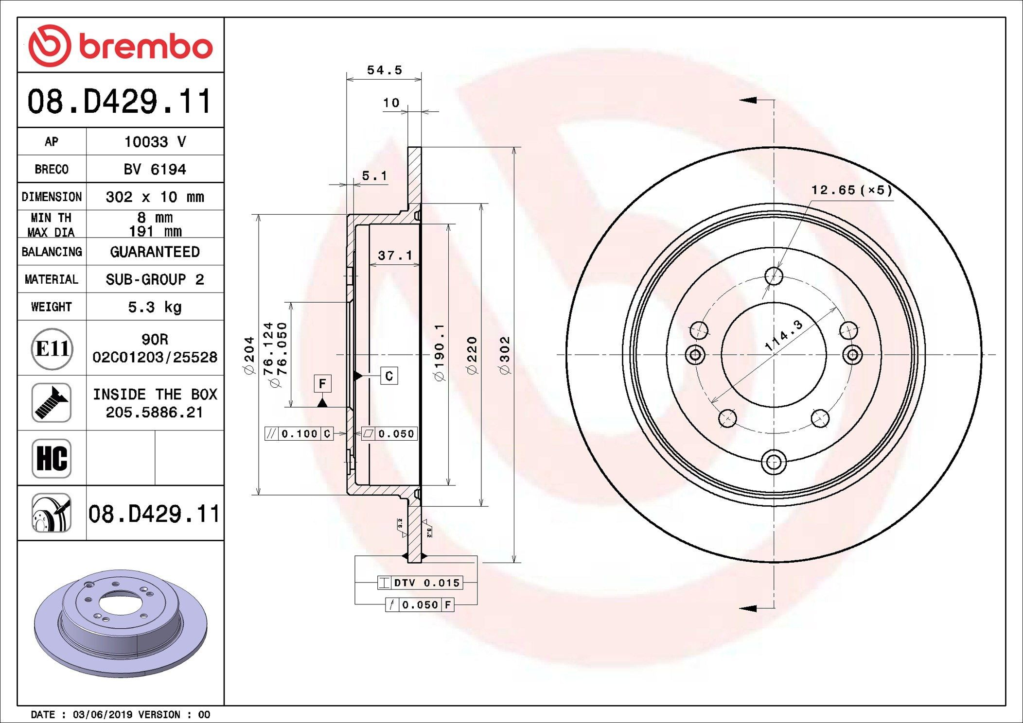 08D42911 Brembo Tarcza hamulcowa tylna