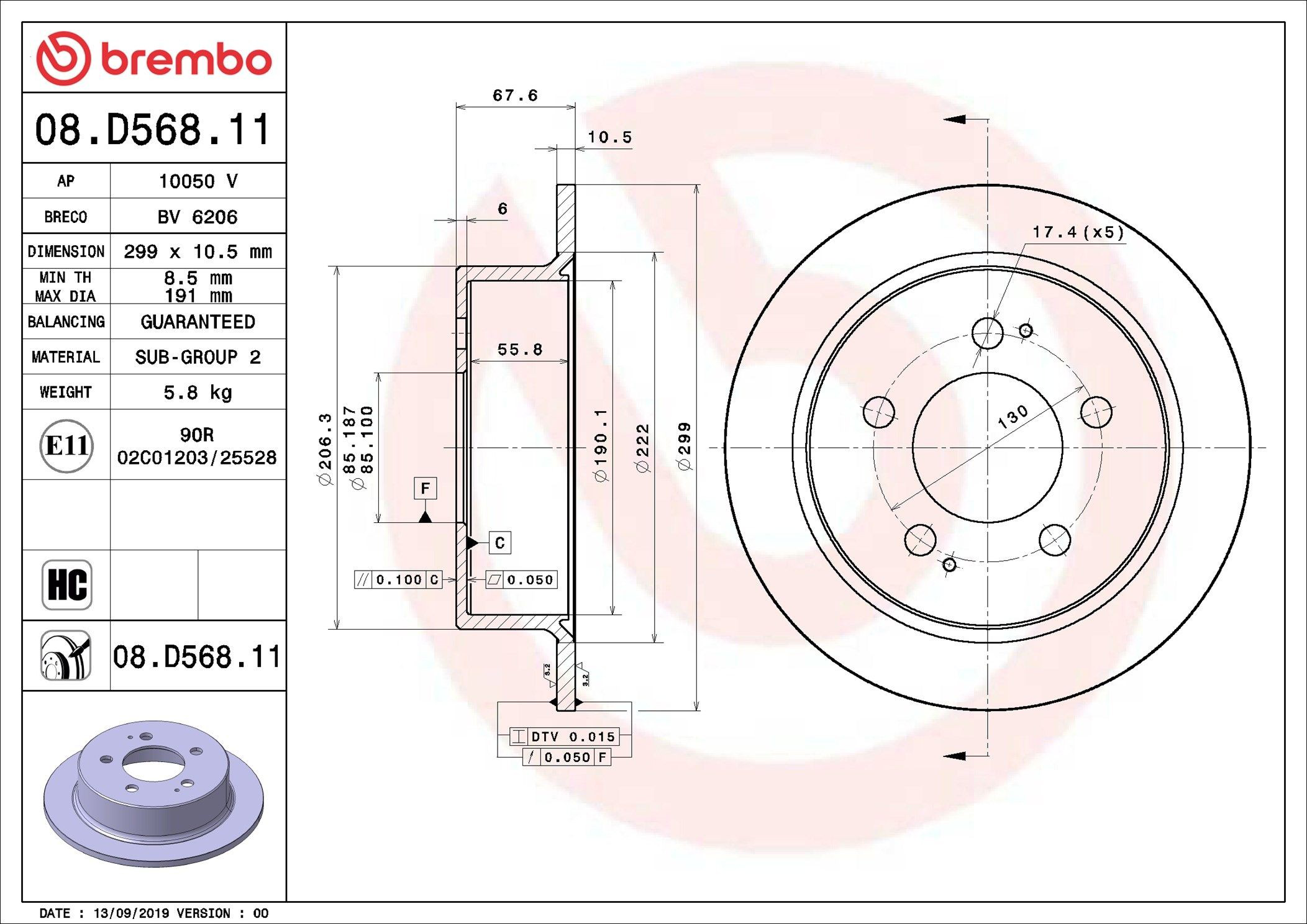 08D56811 Brembo Tarcza hamulcowa tylna