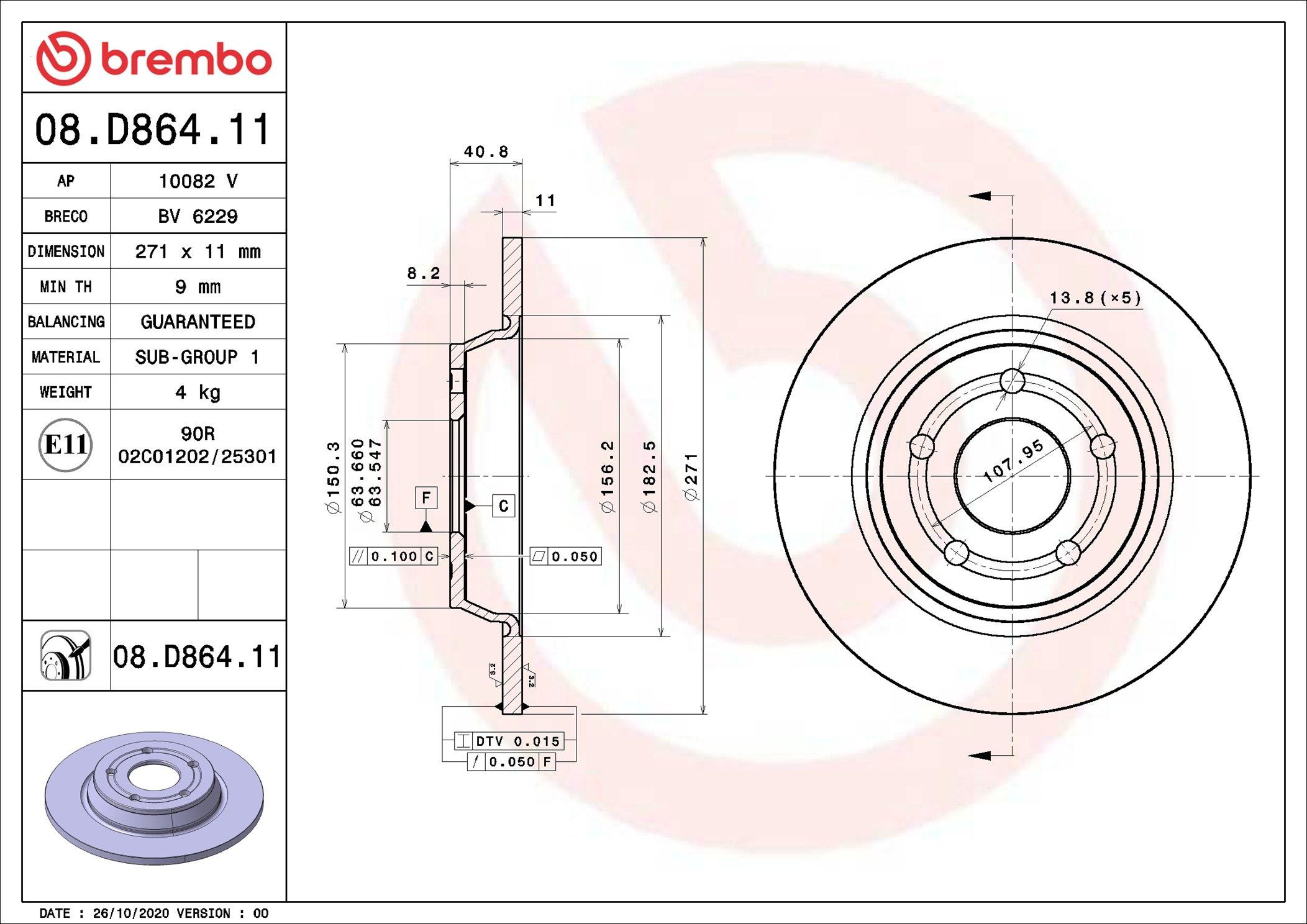 08D86411 Brembo Tarcza hamulcowa przednia
