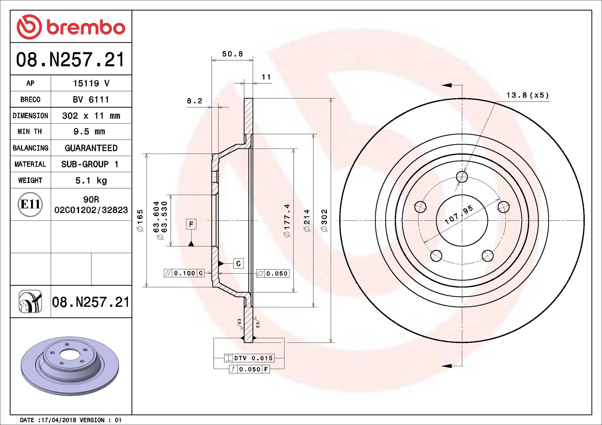 08N25721 Brembo Tarcza hamulcowa tylna