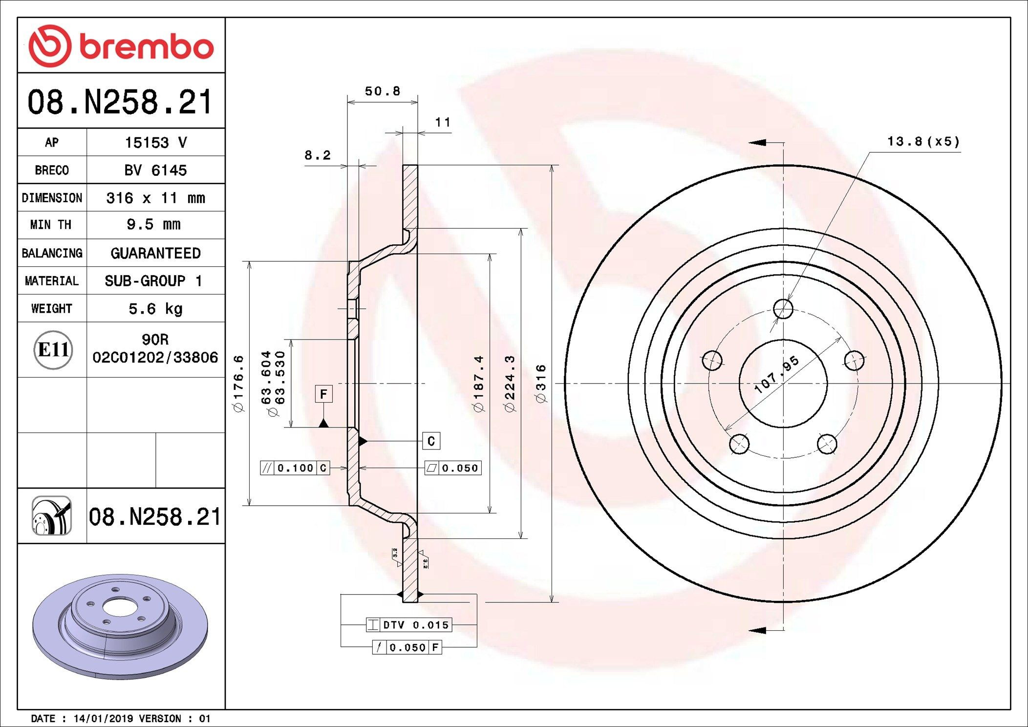 Tarcza hamulcowa tylna 08N25821 Brembo