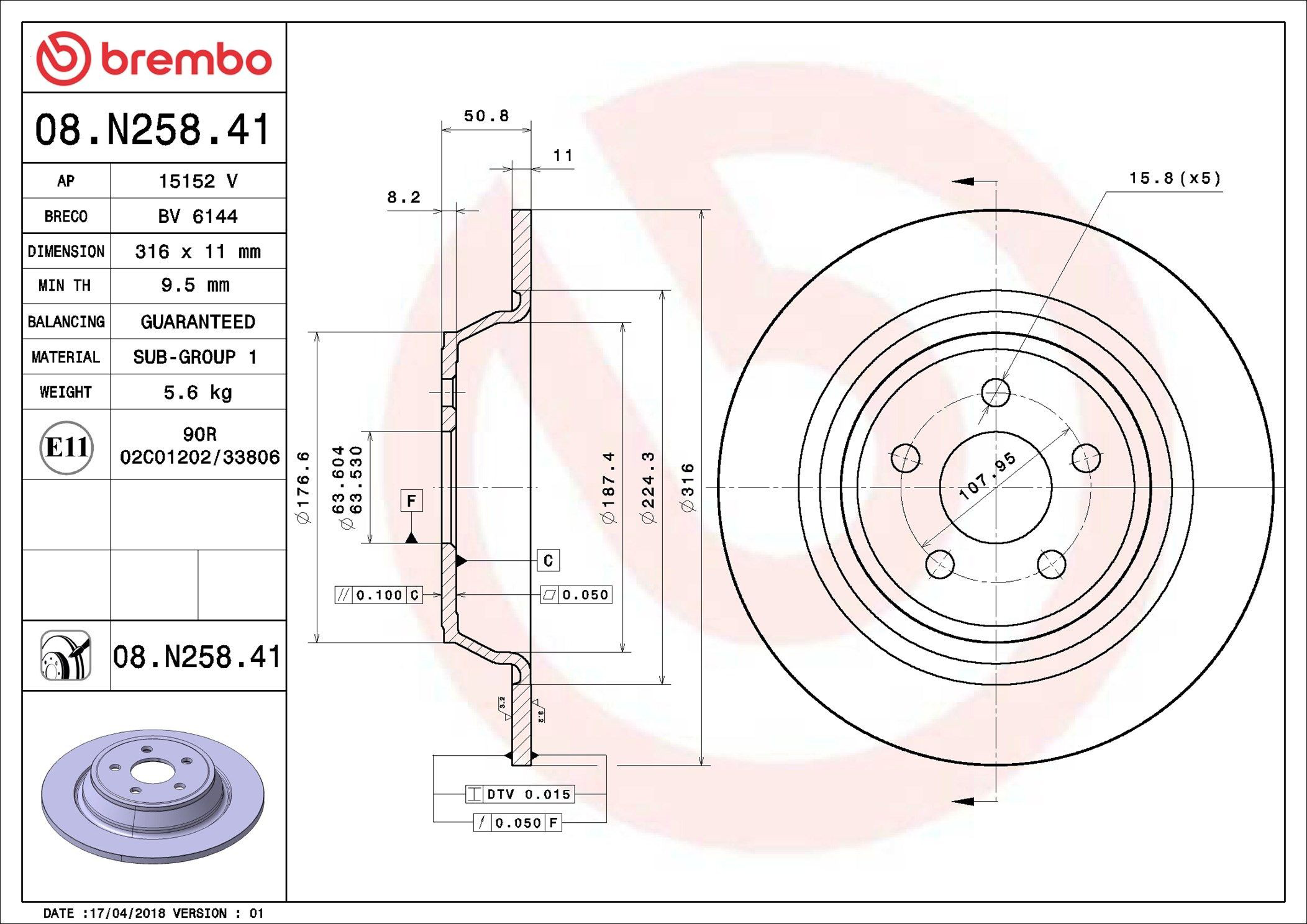 08N25841 Brembo Tarcza hamulcowa tylna