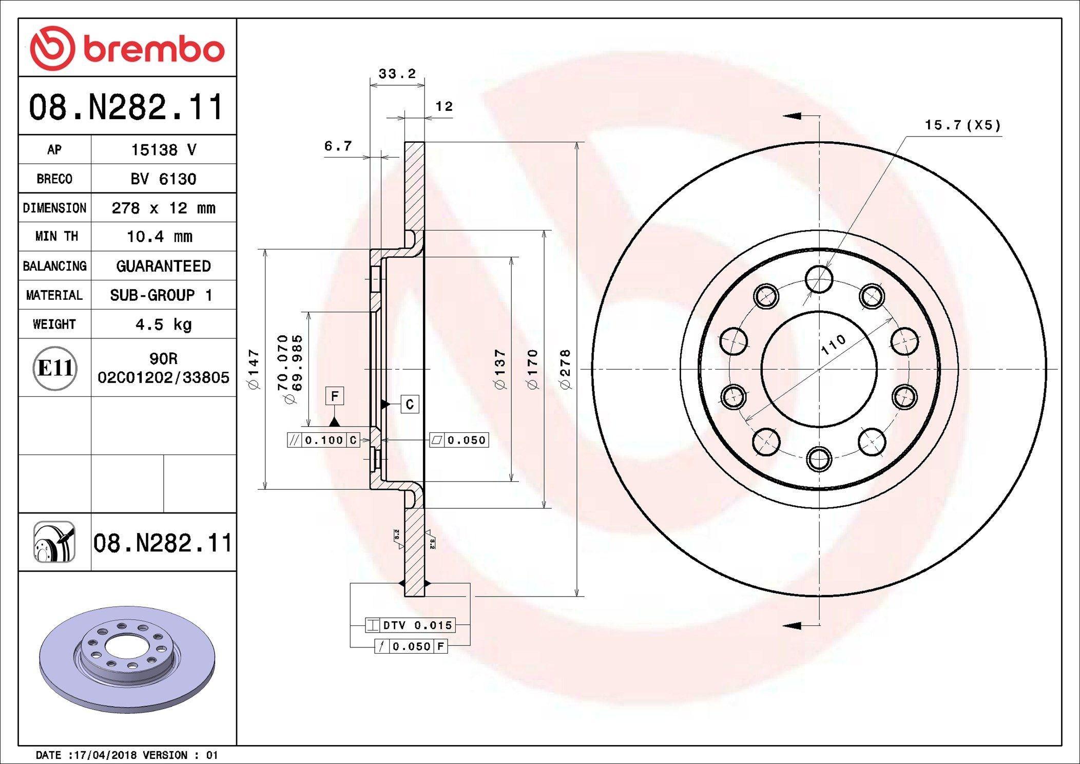 Tarcza hamulcowa tylna Brembo 08N28211 cena, od 57,06 USD