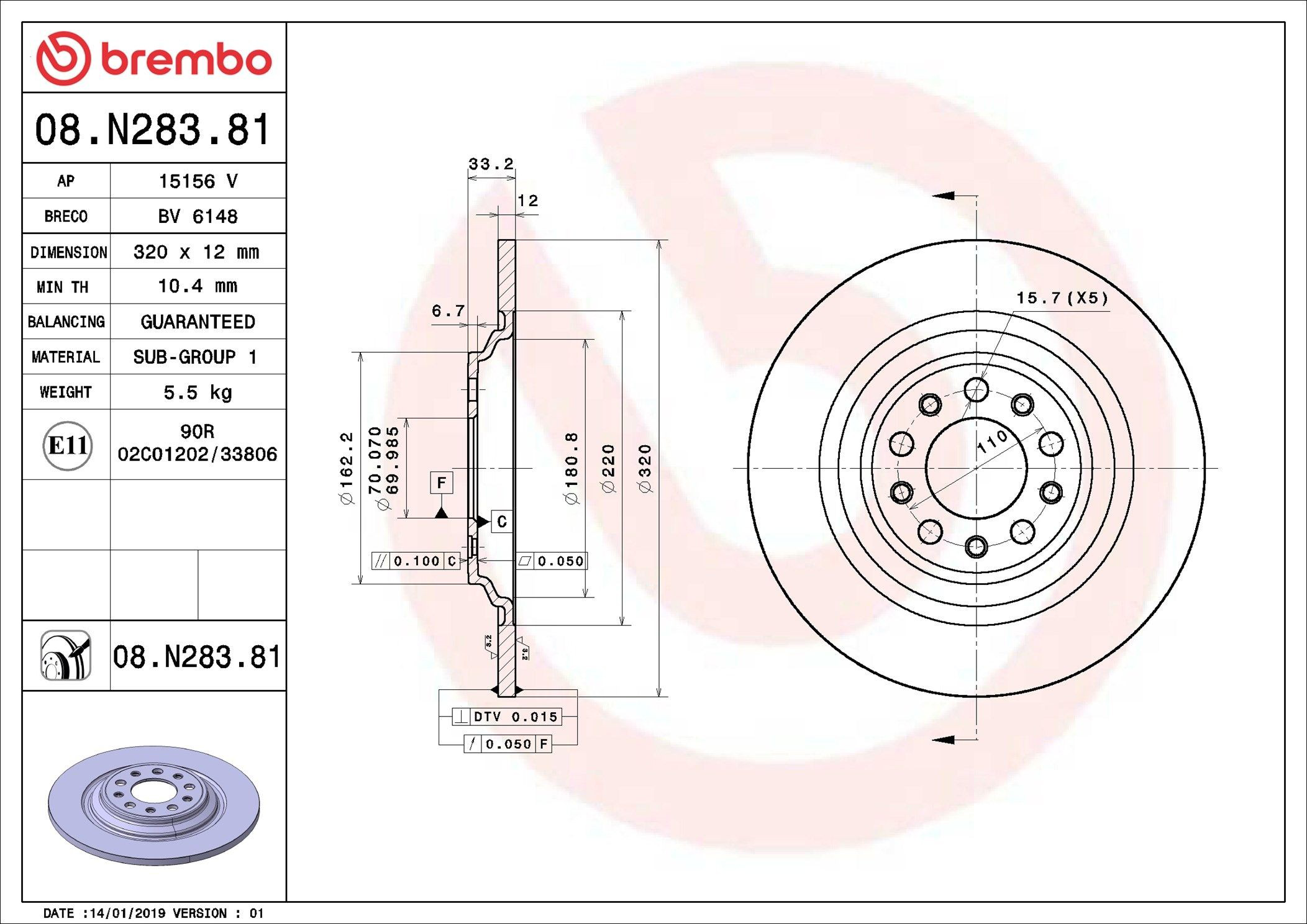 Do koszyka 08N28381 Brembo Tarcza hamulcowa tylna