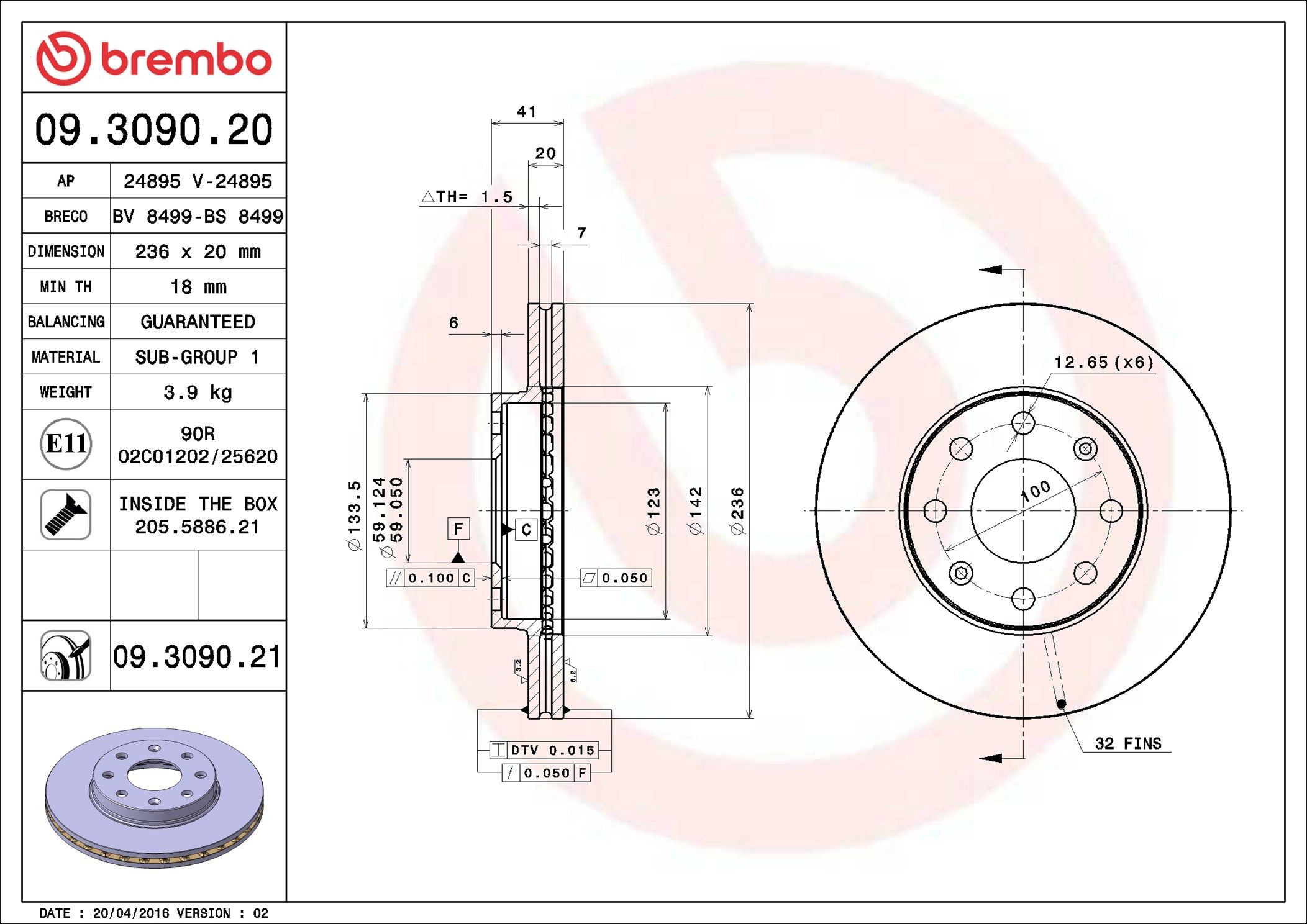Tarcza hamulcowa przednia Brembo 09309021