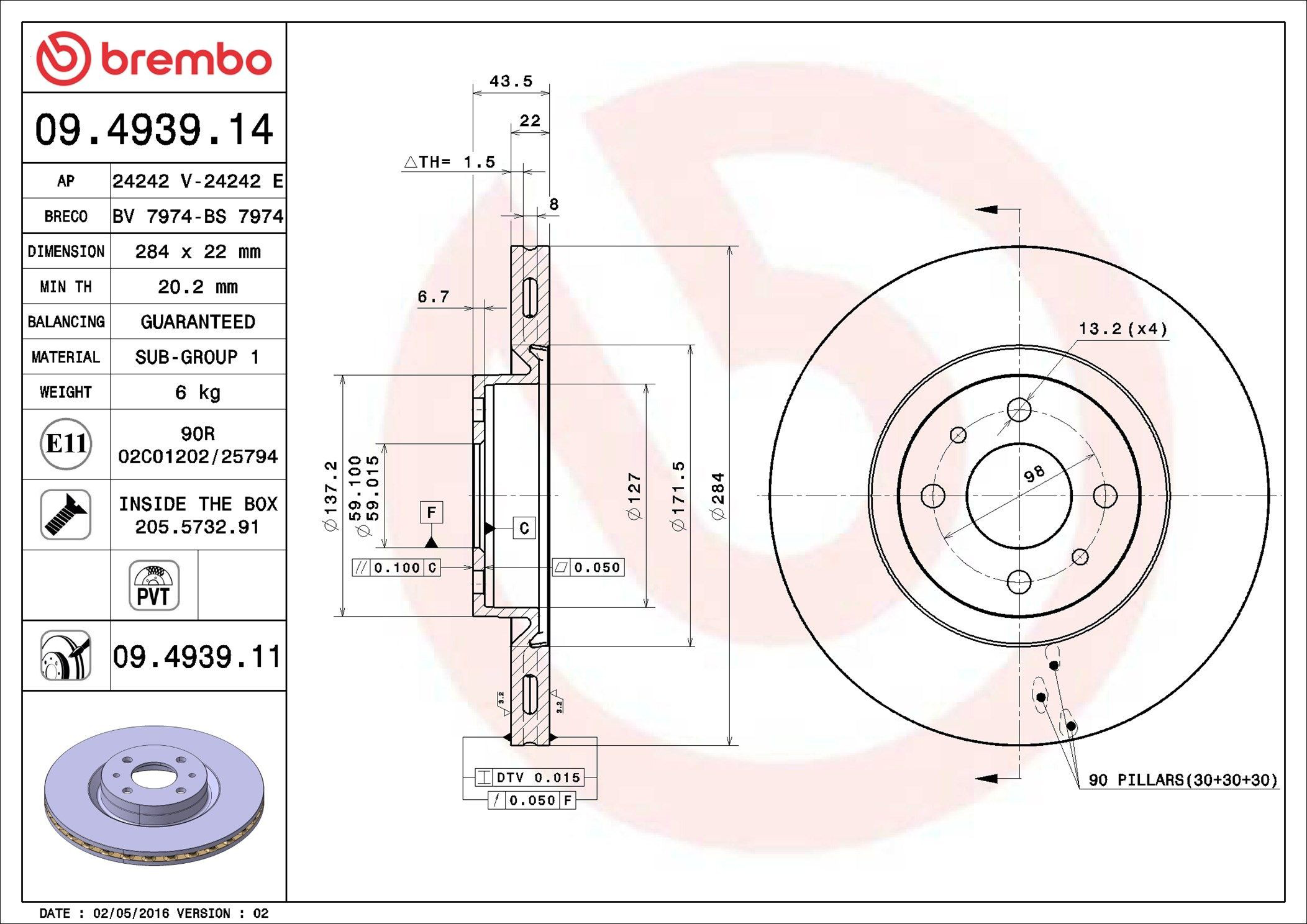 Do koszyka 09493914 Brembo Tarcza hamulcowa przednia