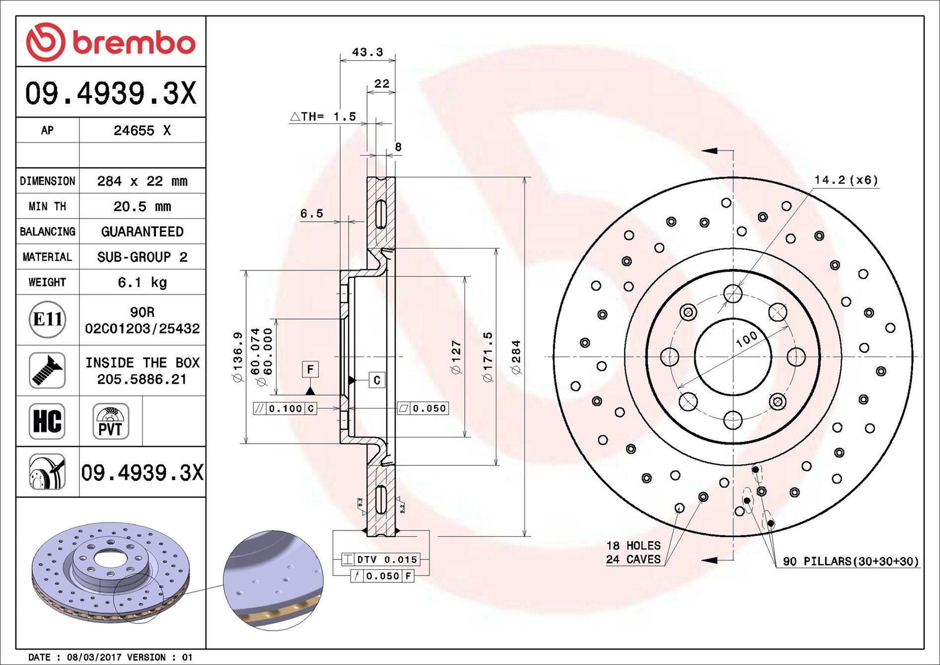 Tarcza hamulcowa przednia Brembo 0949393X