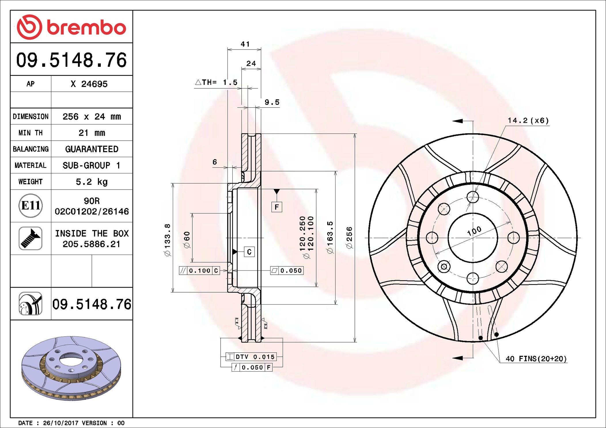 Tarcza hamulcowa przednia 09514876 Brembo