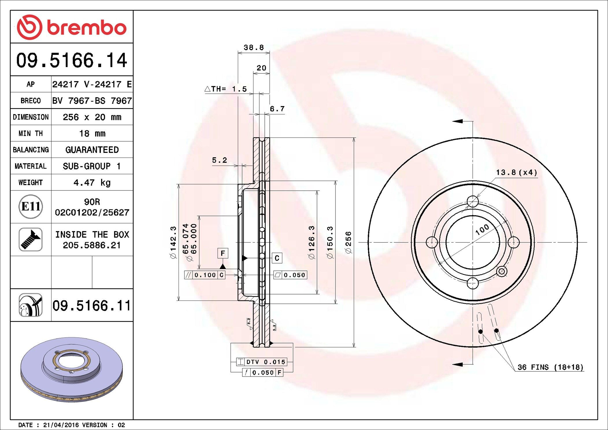 09516611 Brembo Tarcza hamulcowa przednia