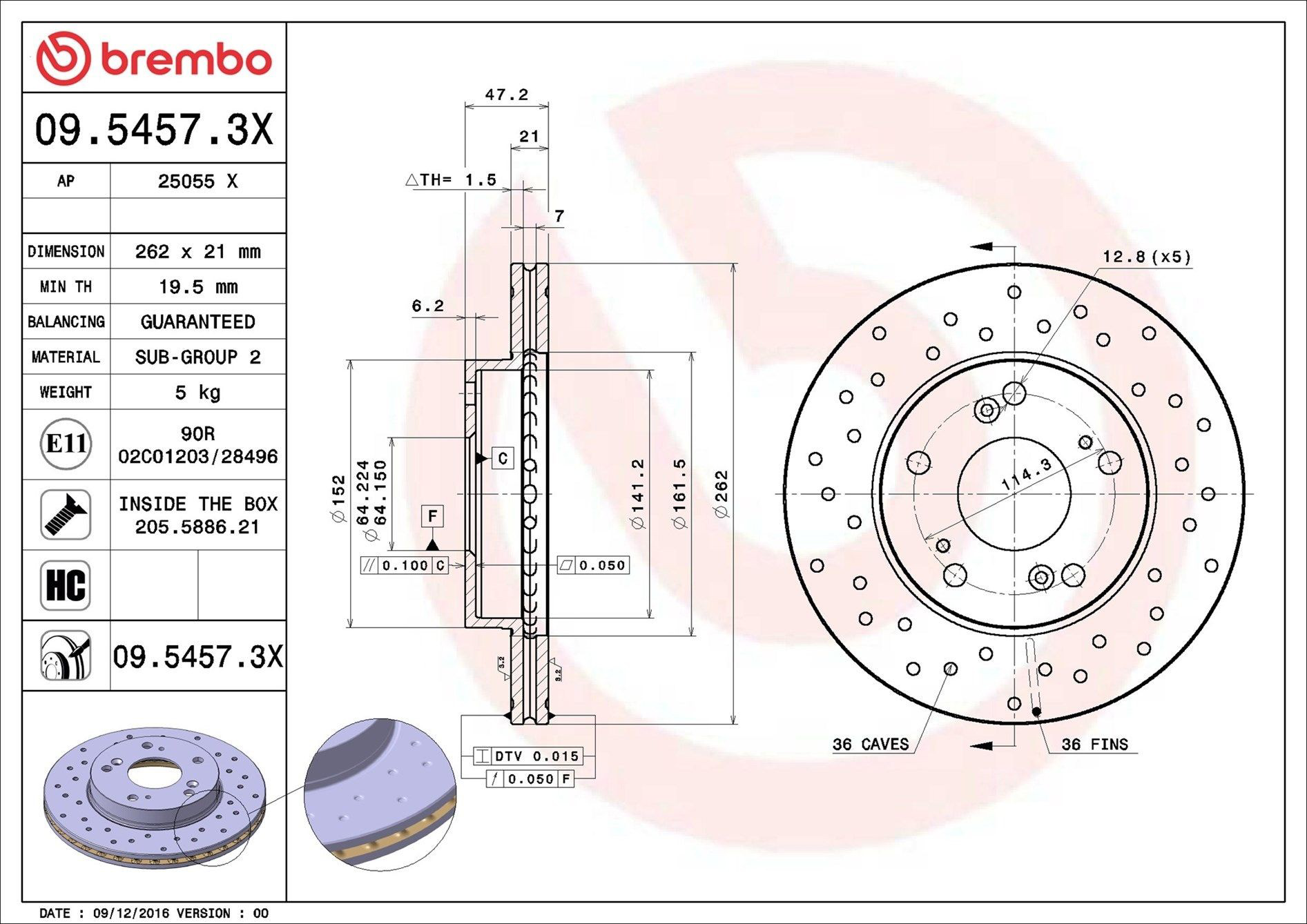 Do koszyka 0954573X Brembo Tarcza hamulcowa przednia