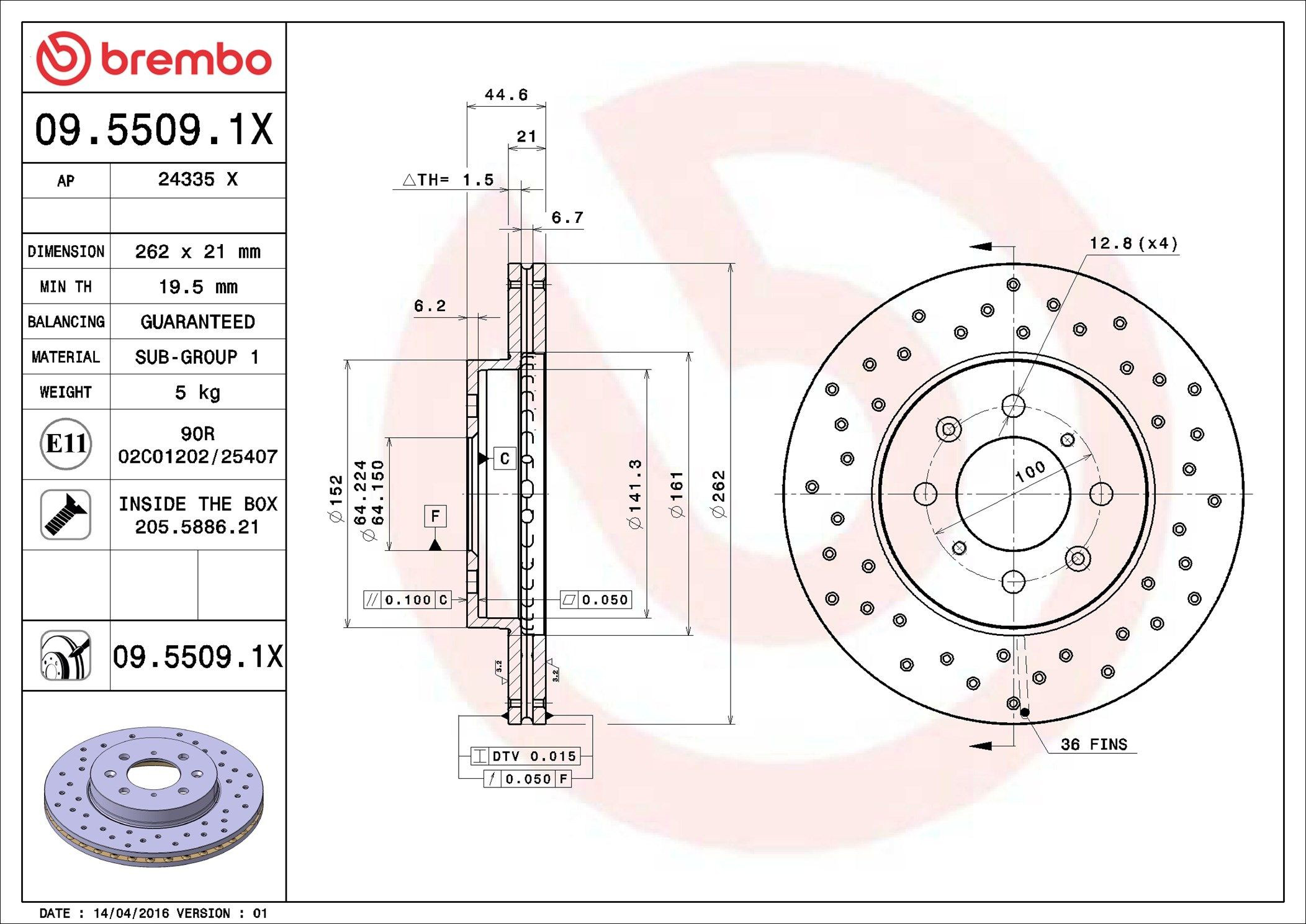 Tarcza hamulcowa przednia Brembo 0955091X cena, od 38,07 USD