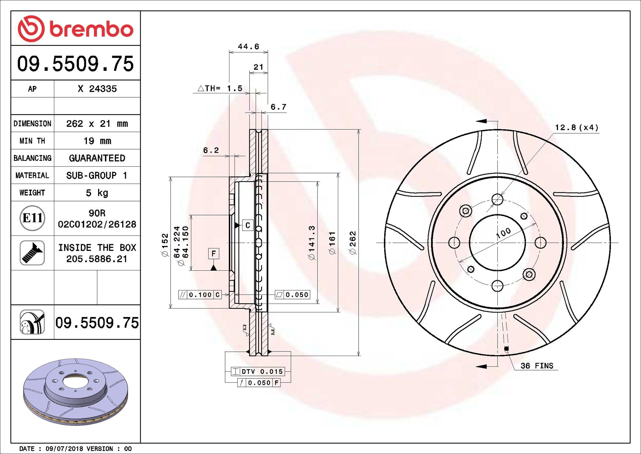 Do koszyka 09550975 Brembo Tarcza hamulcowa przednia