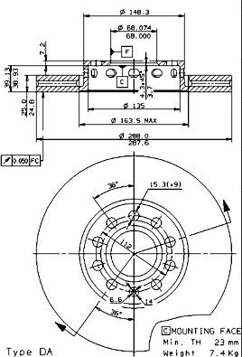 Do koszyka 09574521 Brembo Tarcza hamulcowa przednia
