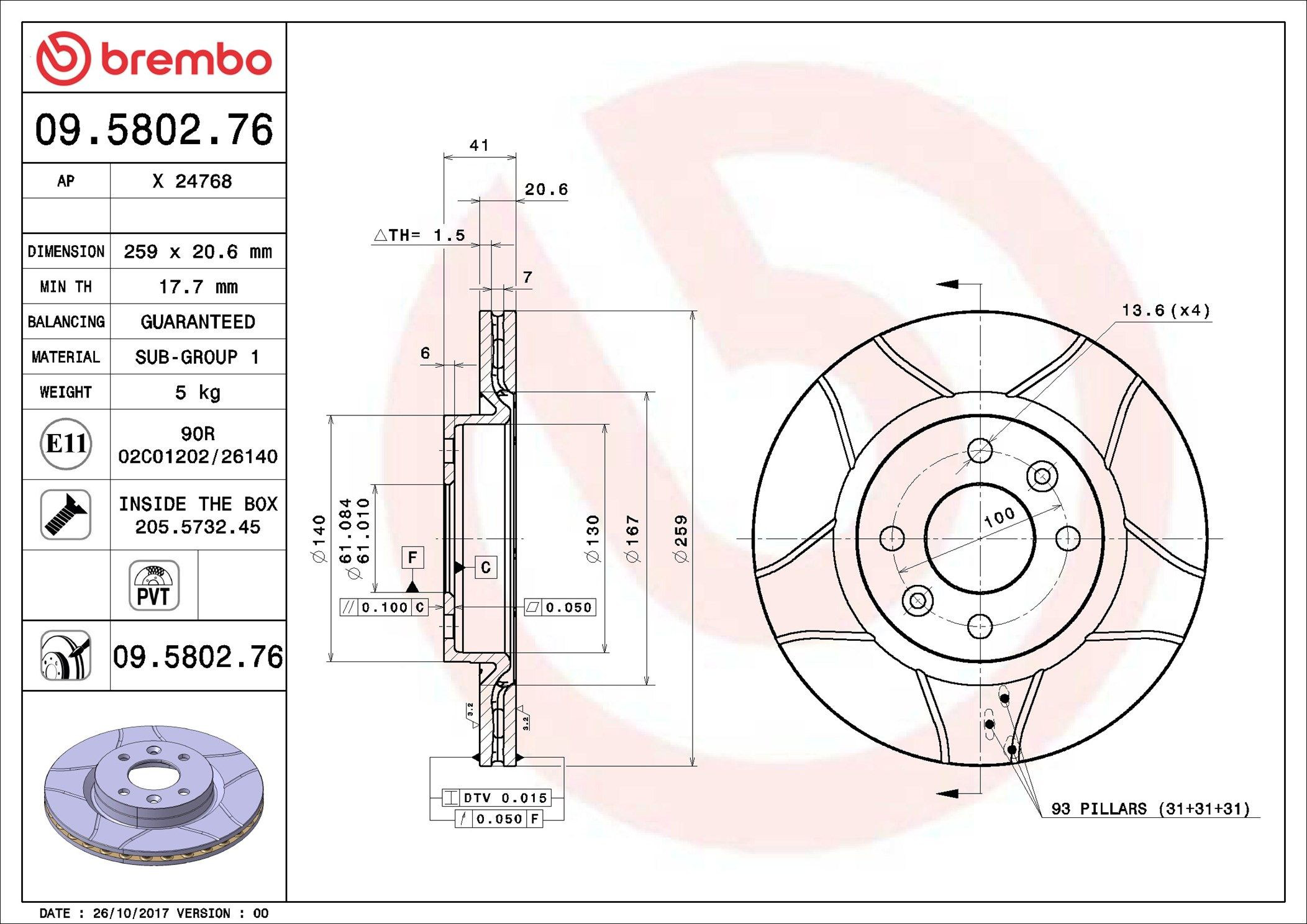 Tarcza hamulcowa przednia Brembo 09580276