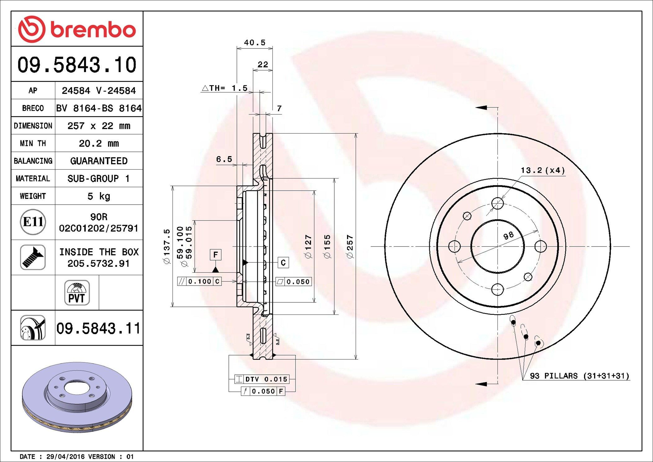 Tarcza hamulcowa przednia Brembo 09584311