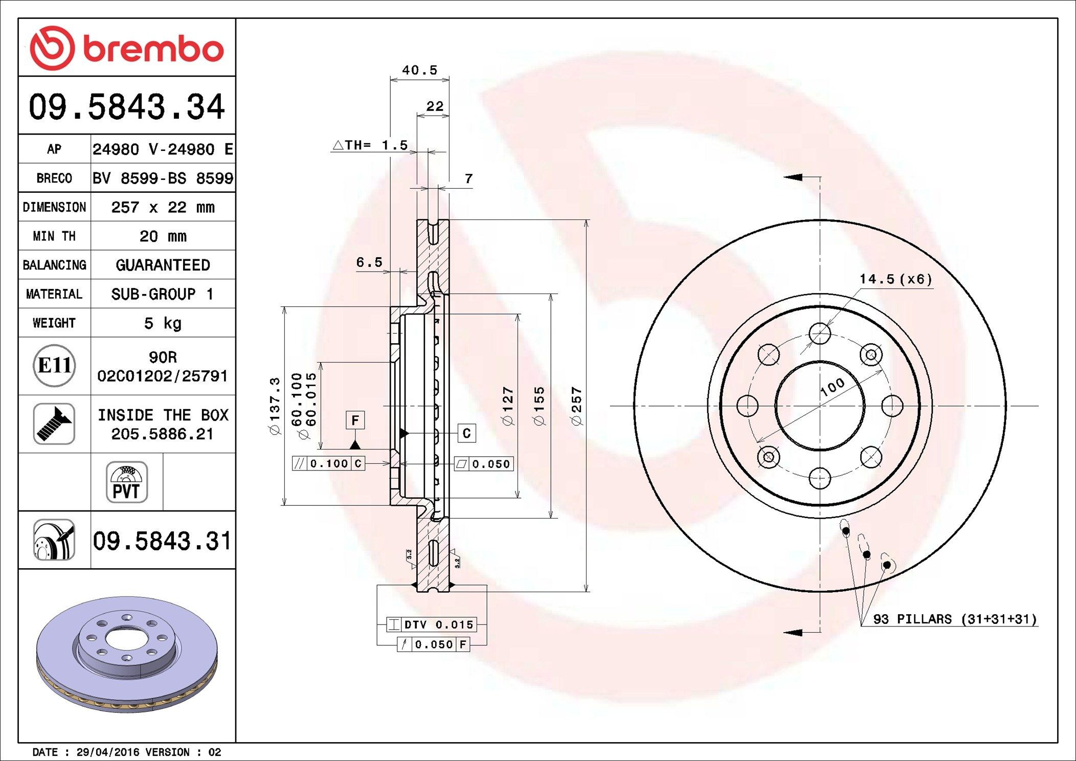 Tarcza hamulcowa przednia Brembo 09584331