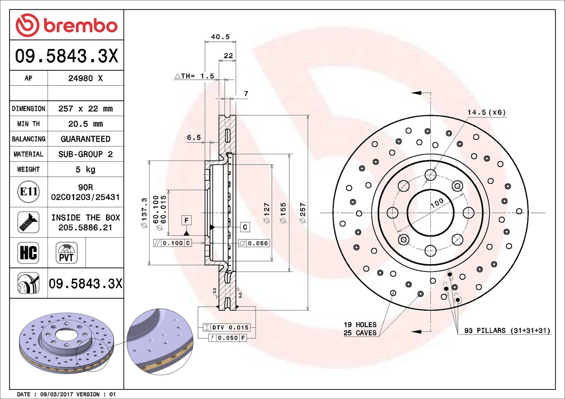 Tarcza hamulcowa przednia Brembo 0958433X