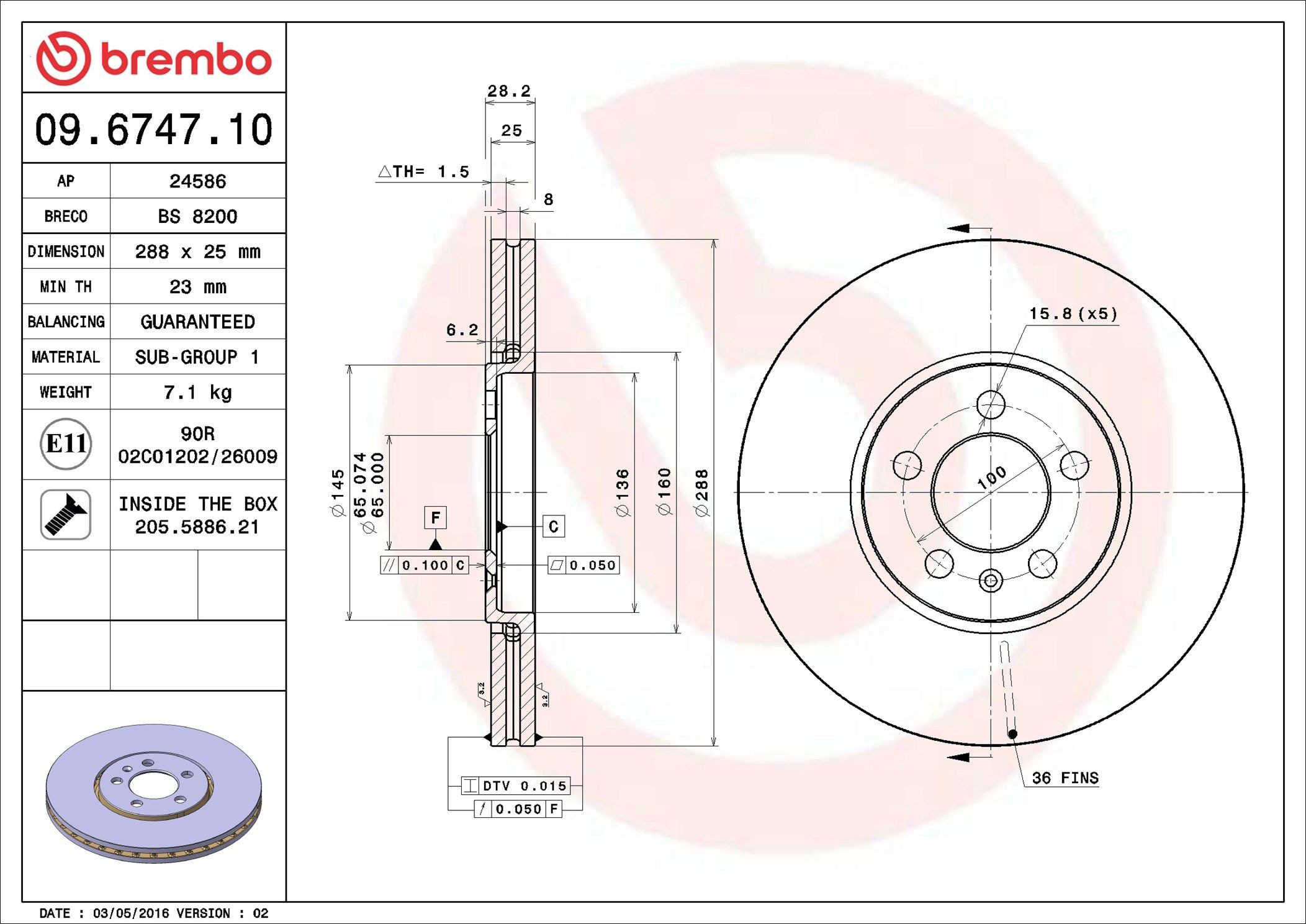 Tarcza hamulcowa przednia Brembo 09674710 cena, od 57,05 USD