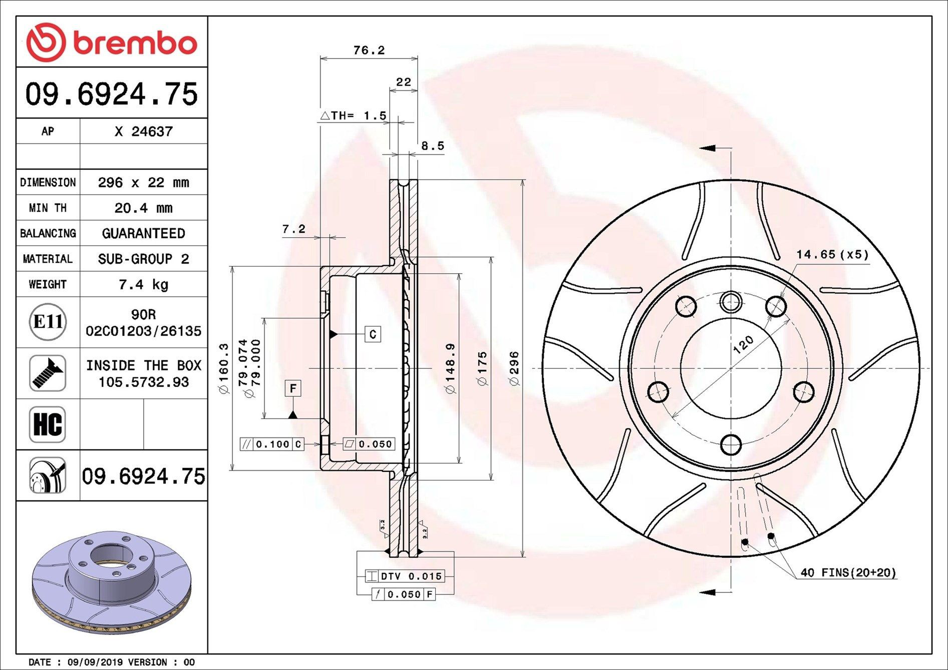 Tarcza hamulcowa przednia Brembo 09692475