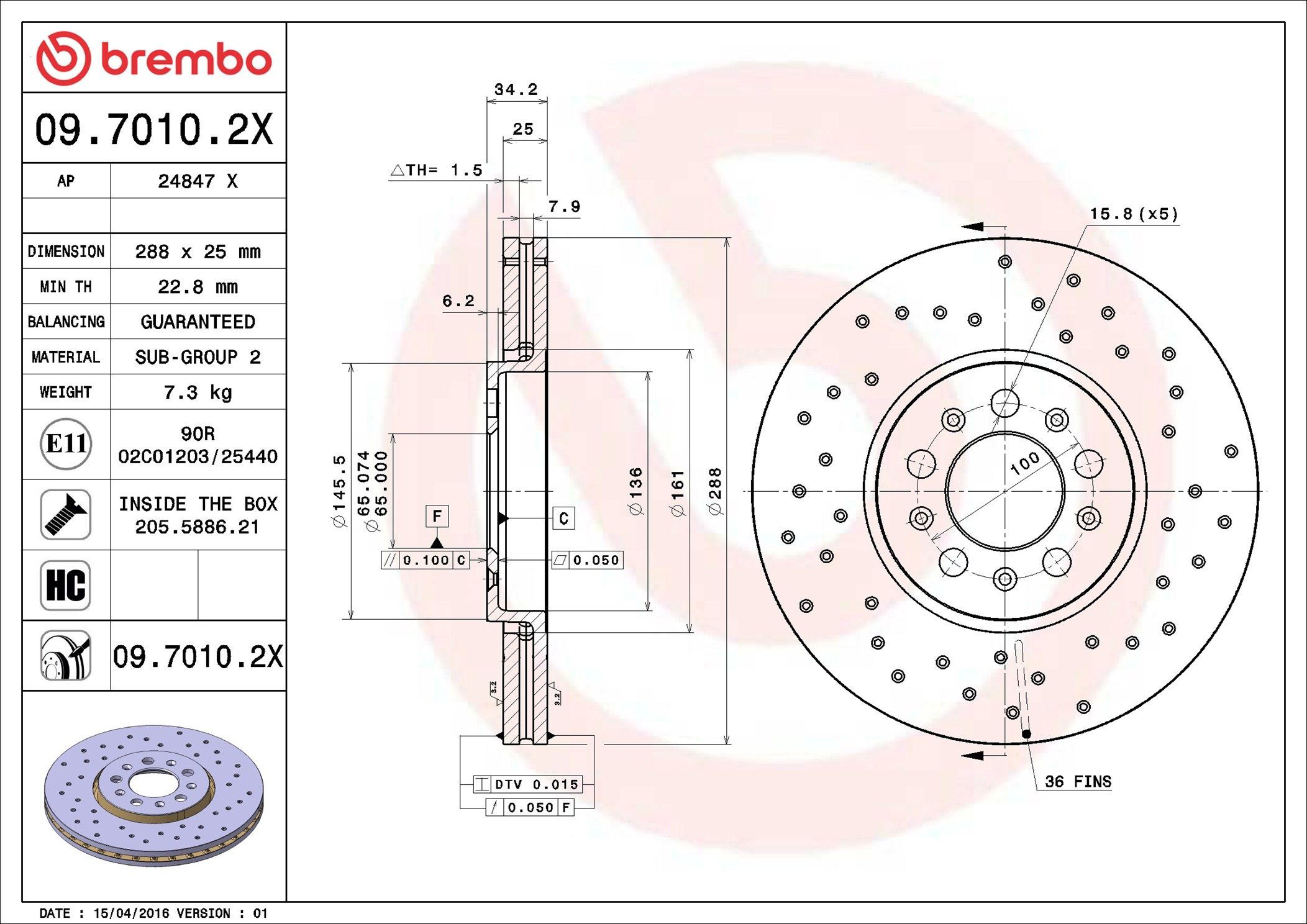 Do koszyka 0970102X Brembo Tarcza hamulcowa przednia