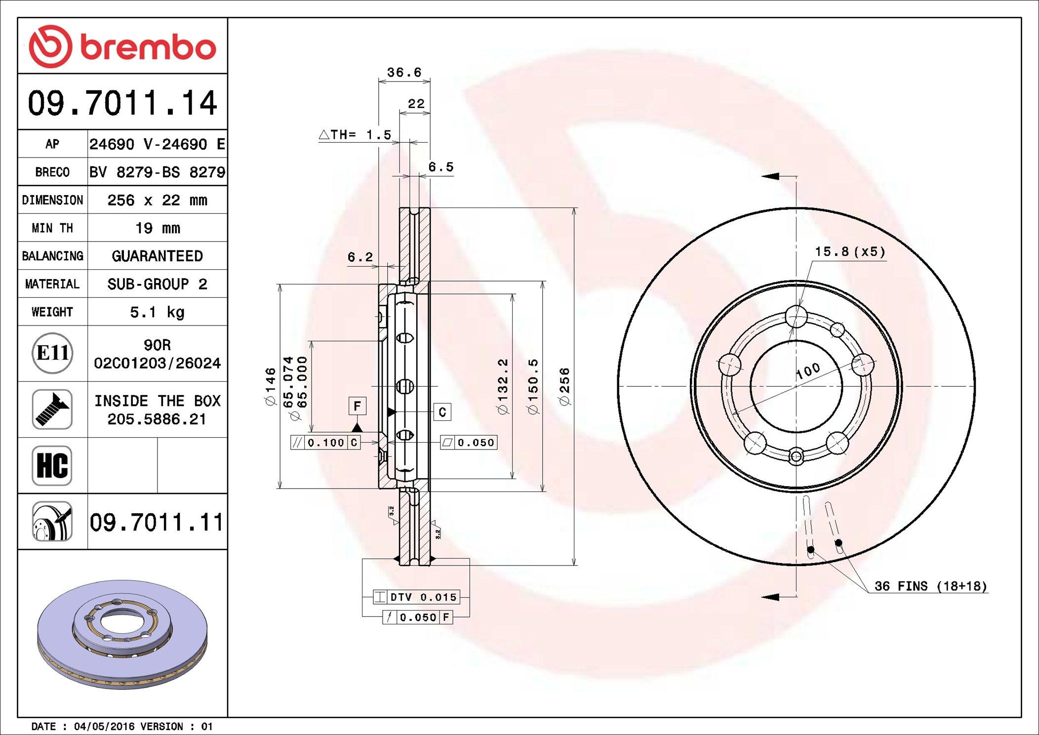 09701111 Brembo Tarcza hamulcowa przednia