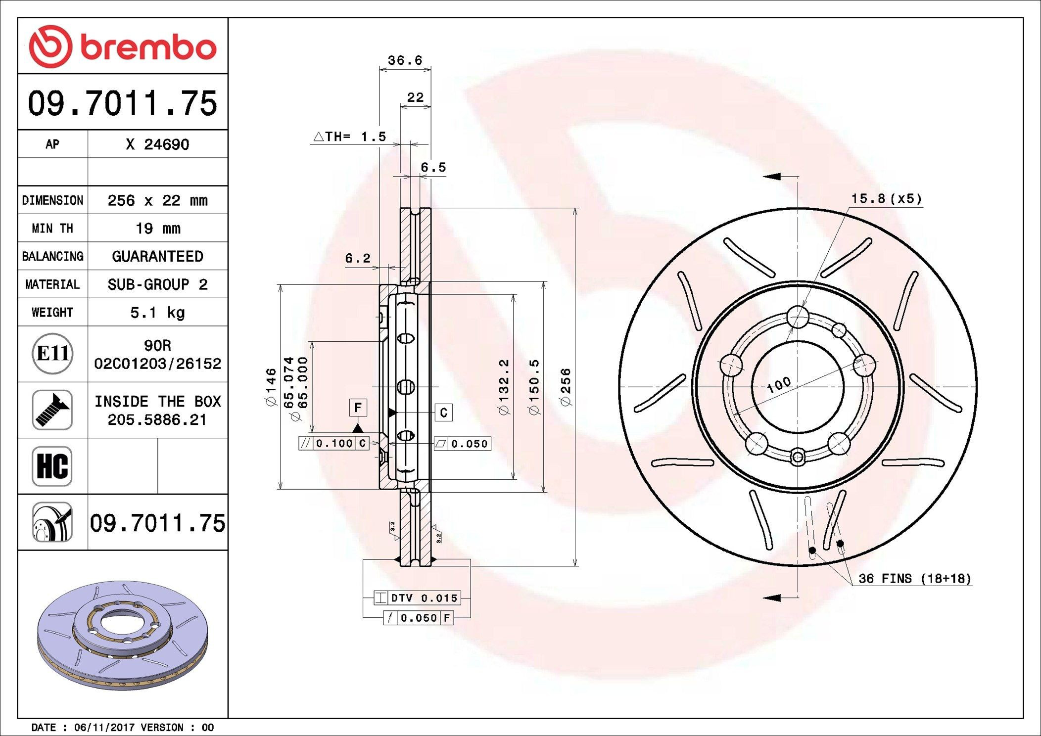 Tarcza hamulcowa przednia Brembo 09701175 cena, od 37,87 USD