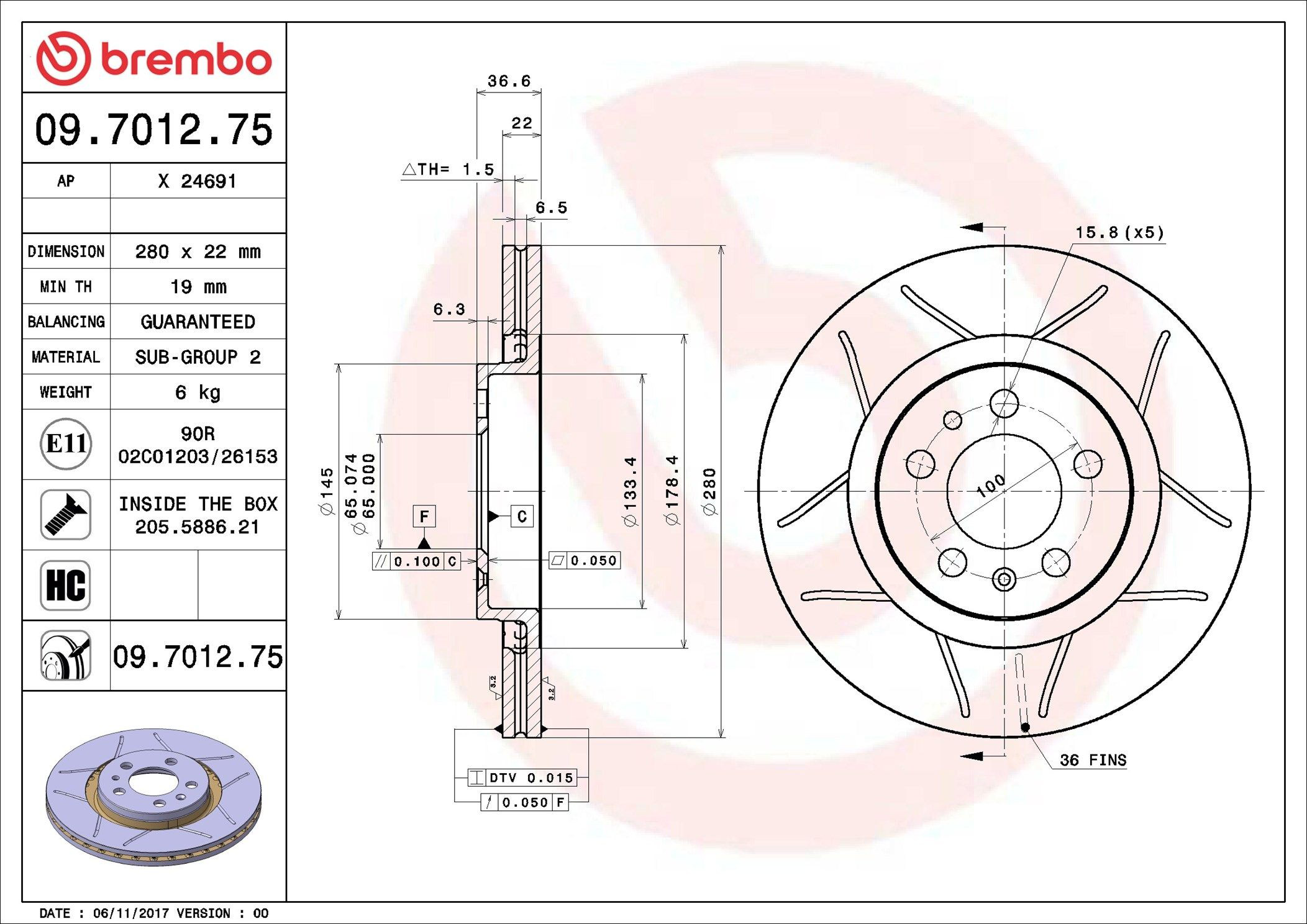 Tarcza hamulcowa przednia Brembo 09701275