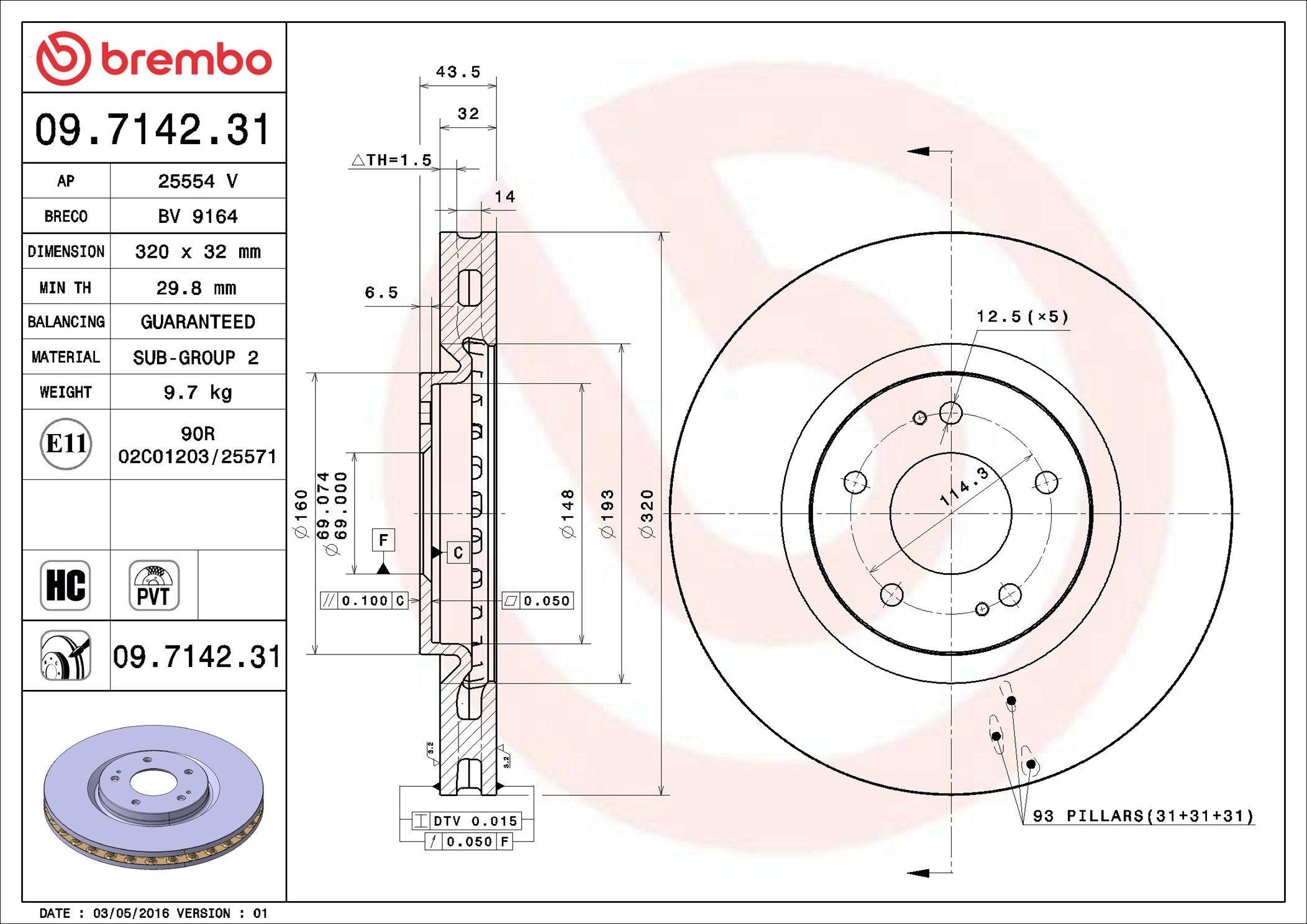 Tarcza hamulcowa przednia Brembo 09714231 cena, od 68,86 USD