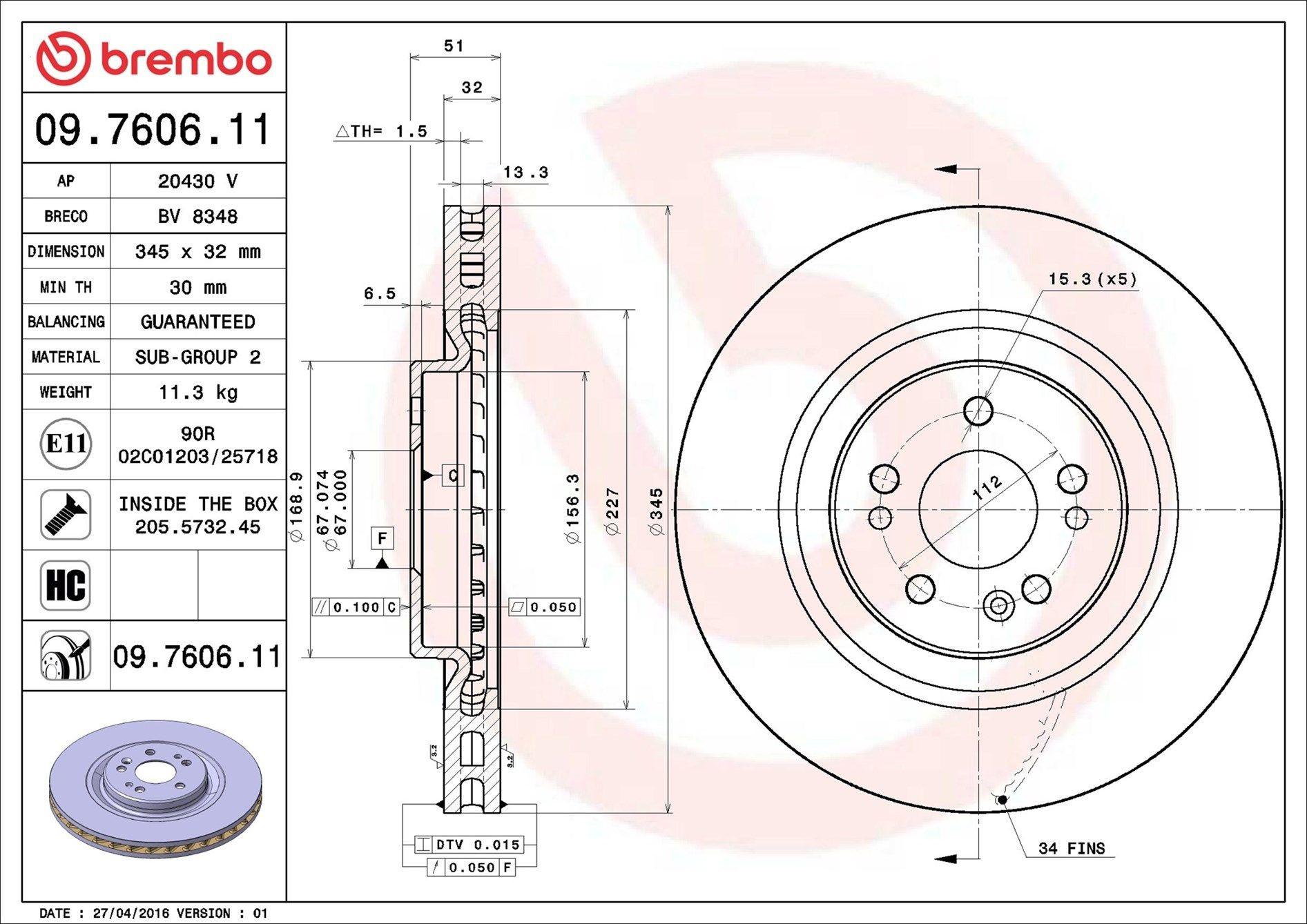 Do koszyka 09760611 Brembo Tarcza hamulcowa przednia
