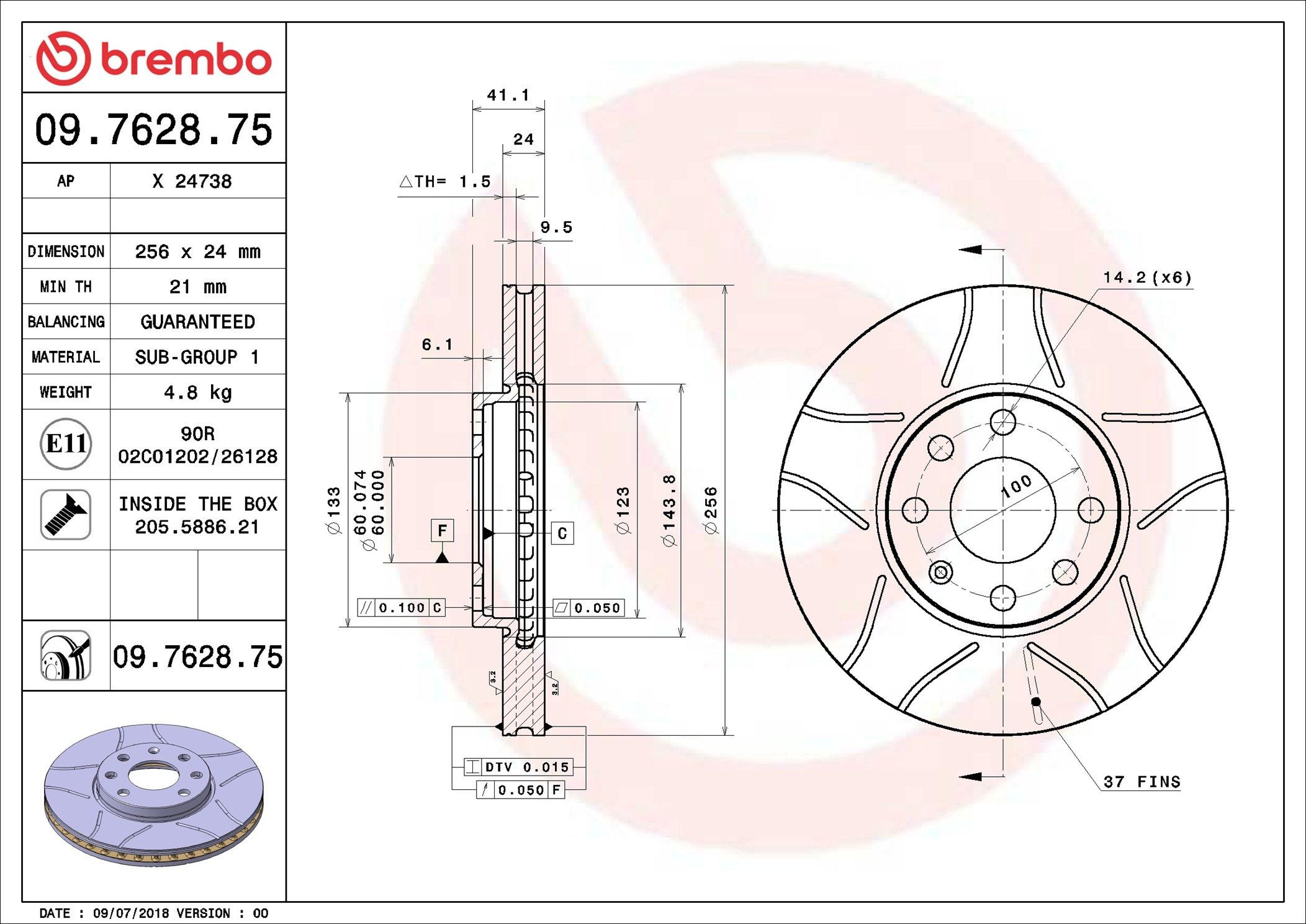Tarcza hamulcowa przednia Brembo 09762875 cena, od 38,23 USD