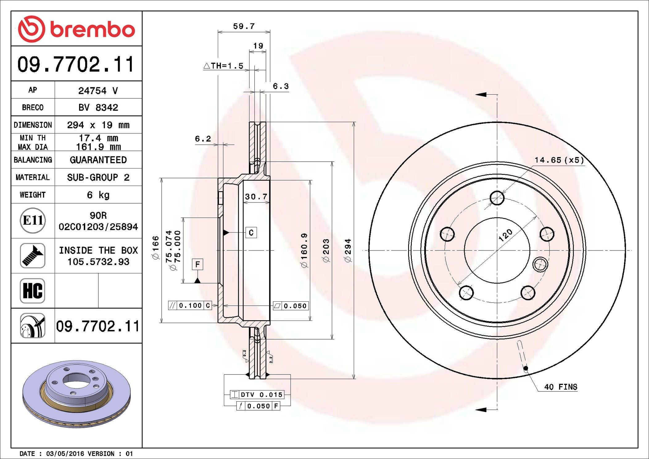 Do koszyka 09770211 Brembo Tarcza hamulcowa tylna