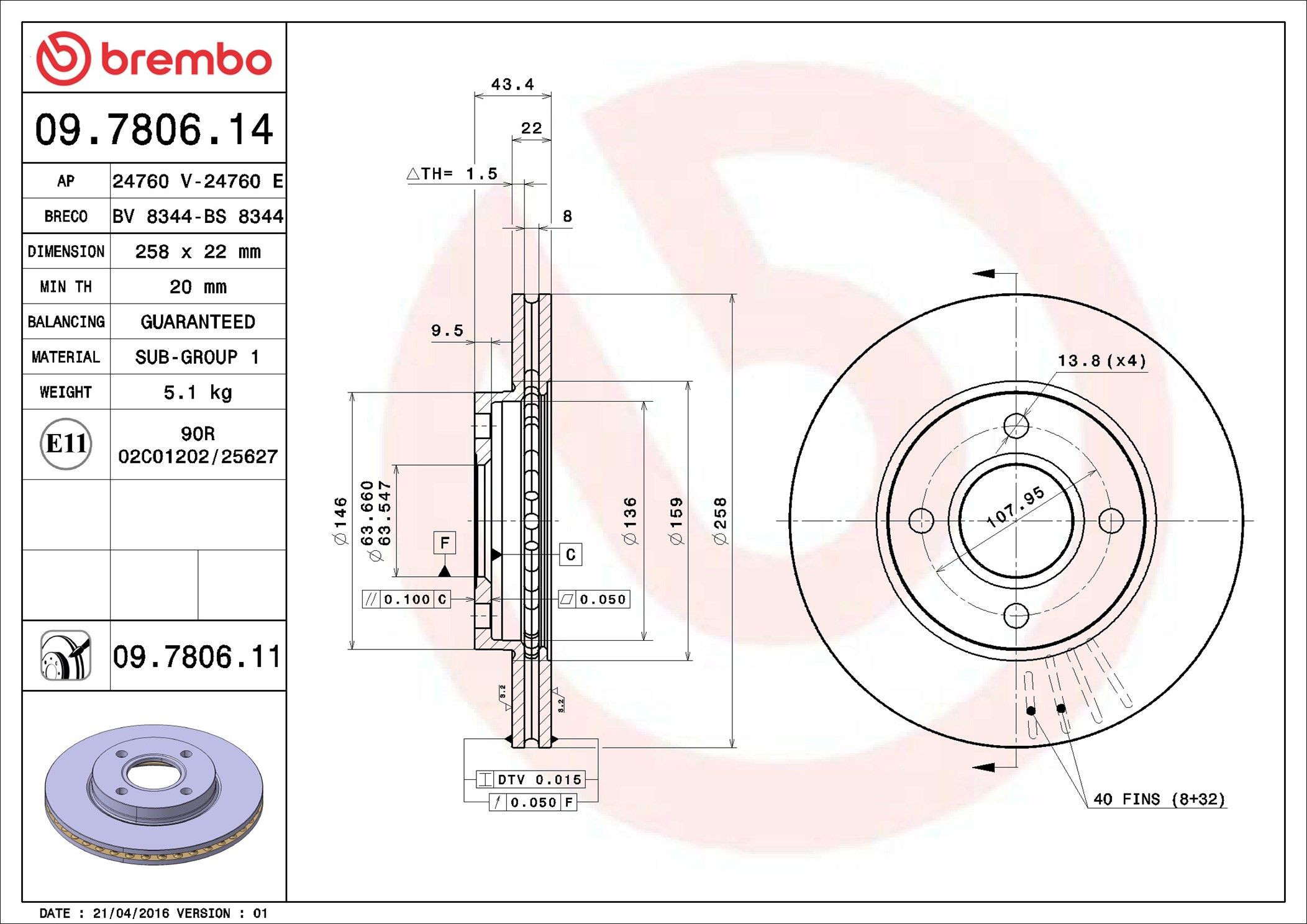 Do koszyka 09780611 Brembo Tarcza hamulcowa przednia