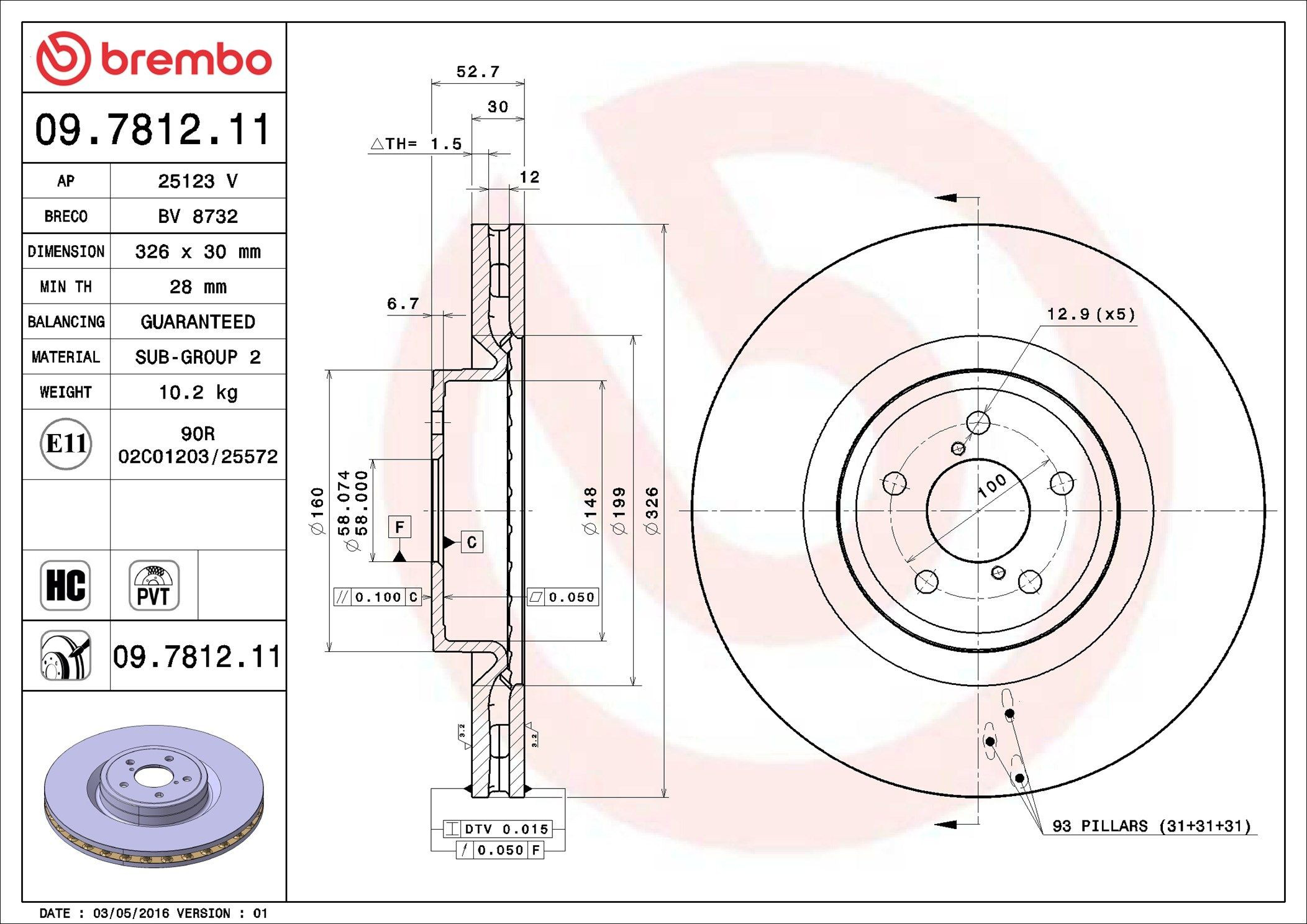 Tarcza hamulcowa przednia Brembo 09781211