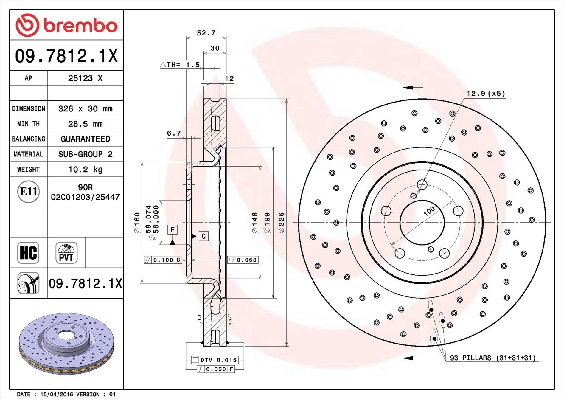 Tarcza hamulcowa przednia Brembo 0978121X cena, od 49,57 USD