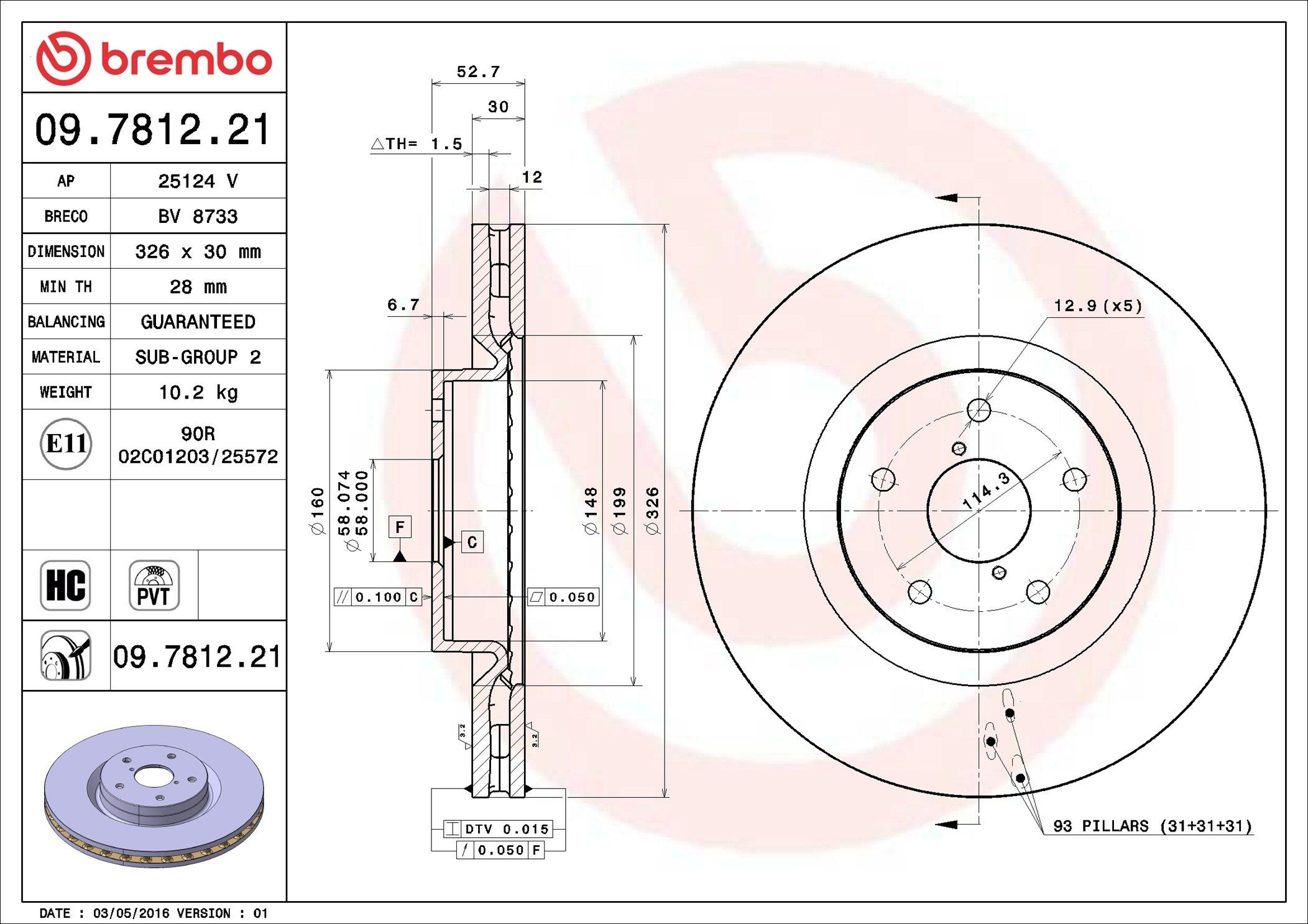 Do koszyka 09781221 Brembo Tarcza hamulcowa przednia