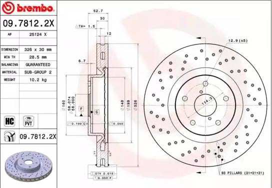 Tarcza hamulcowa przednia 0978122X Brembo
