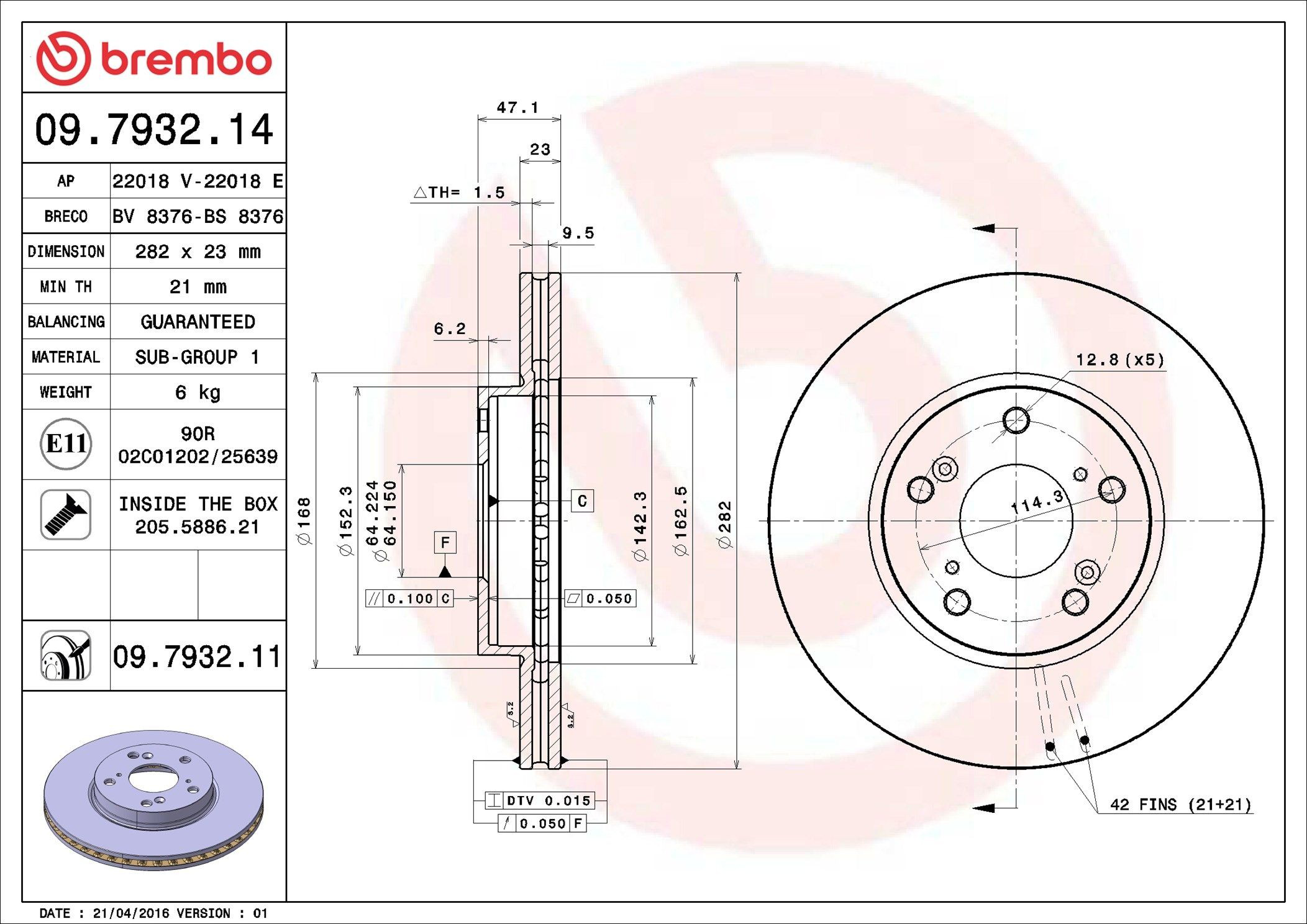 Do koszyka 09793211 Brembo Tarcza hamulcowa przednia