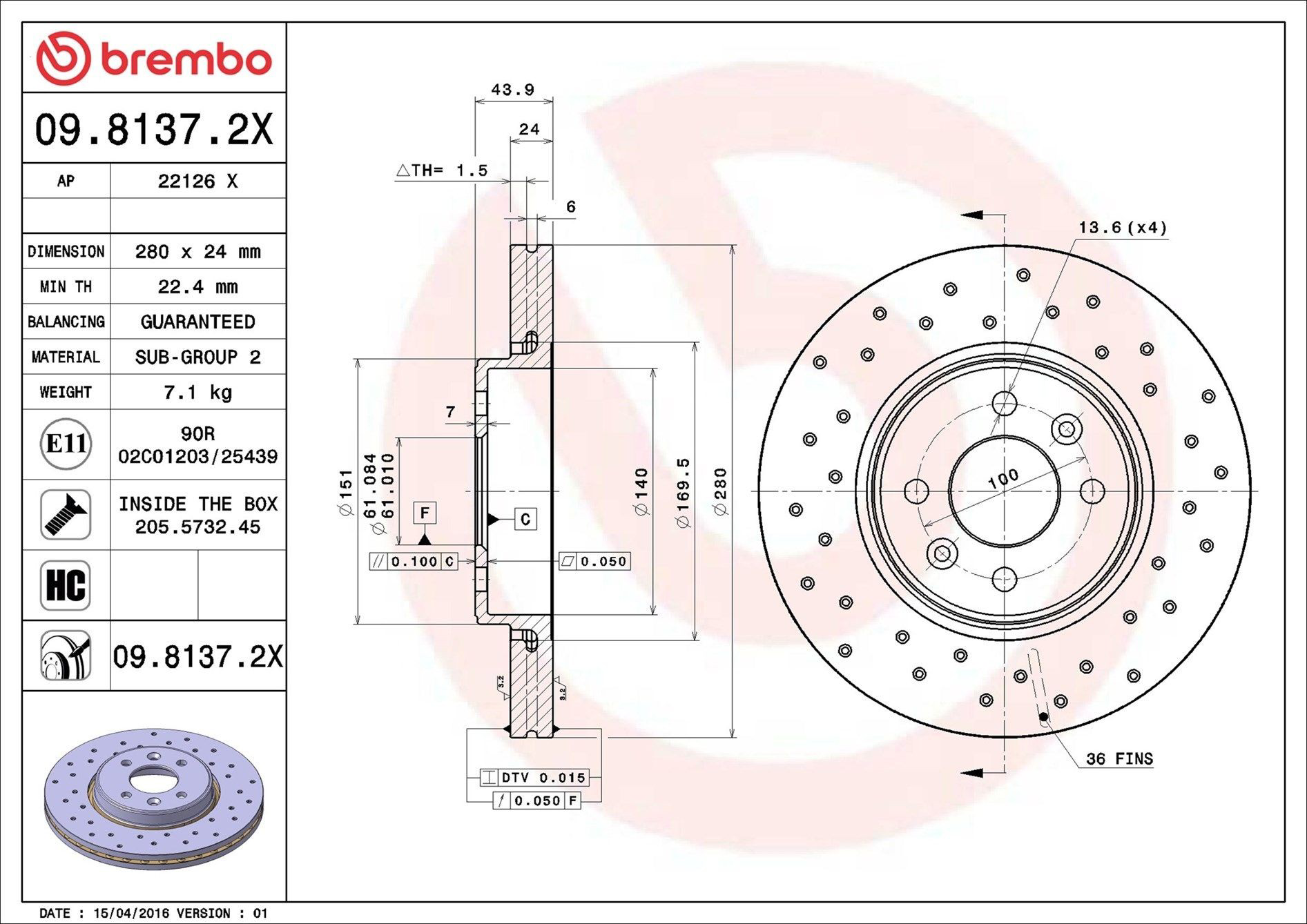 Tarcza hamulcowa przednia Brembo 0981372X