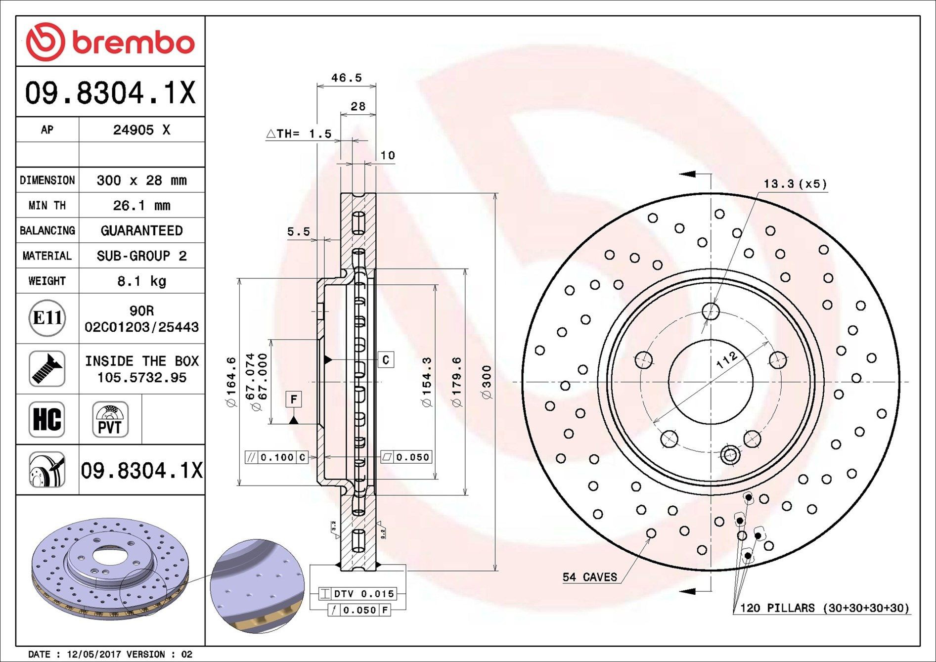 Tarcza hamulcowa przednia Brembo 0983041X cena, od 62,26 USD