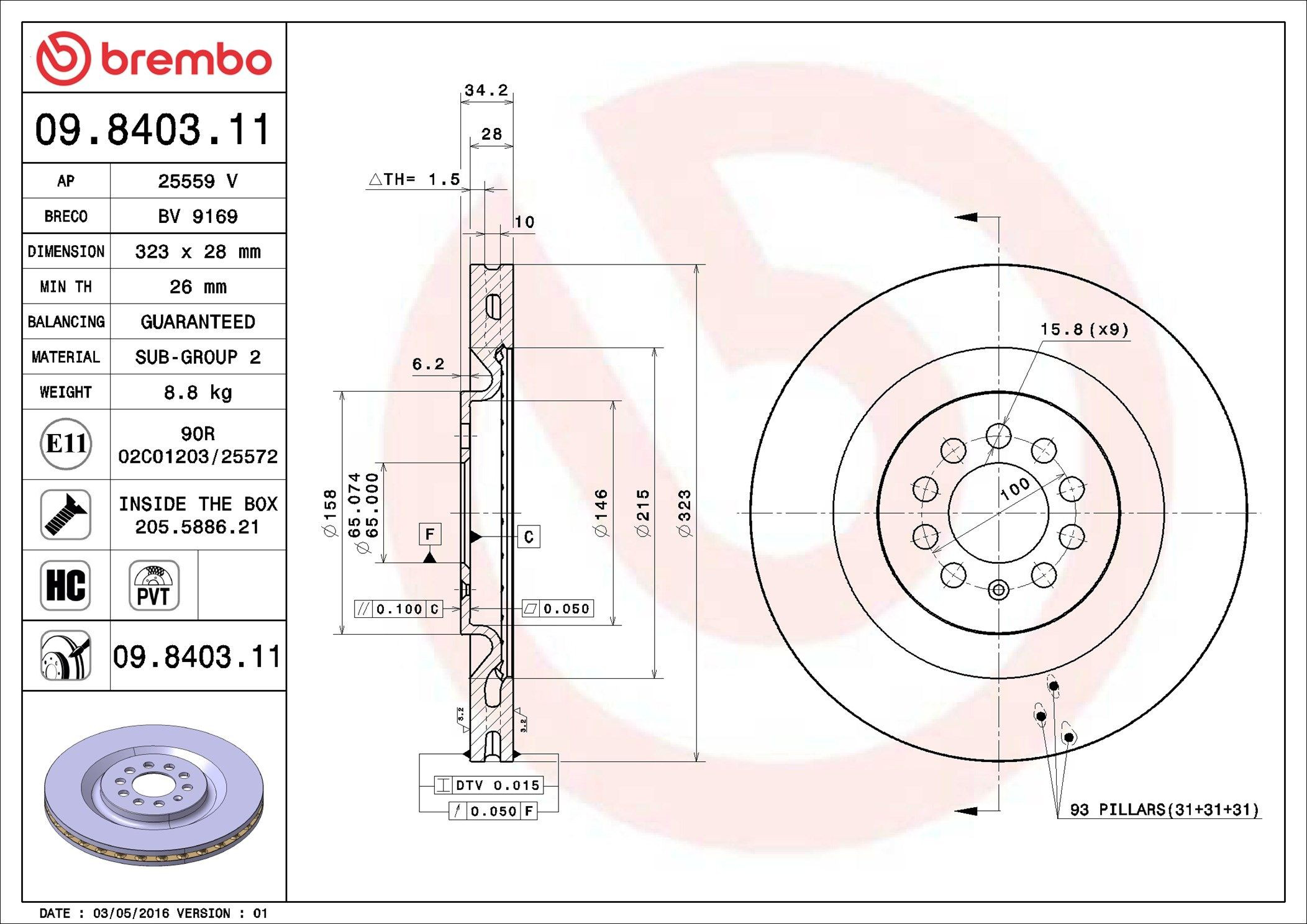 09840311 Brembo Tarcza hamulcowa przednia