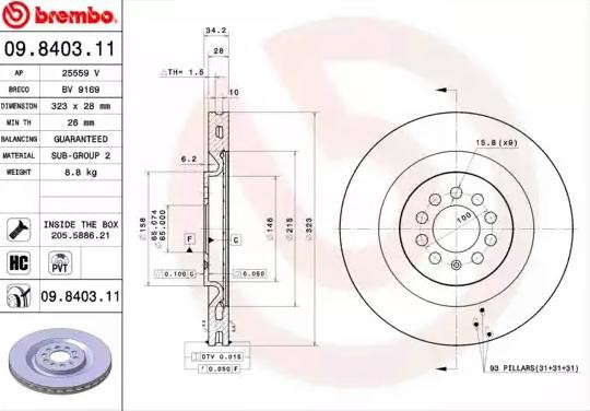 Do koszyka 09840311 Brembo Tarcza hamulcowa przednia