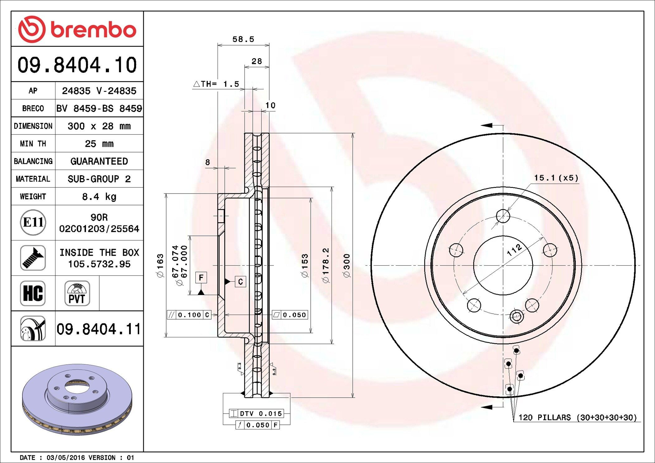 Tarcza hamulcowa przednia Brembo 09840411 cena, od 56,09 USD