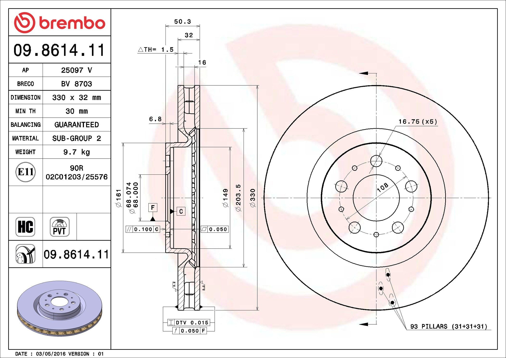 Do koszyka 09861411 Brembo Tarcza hamulcowa przednia