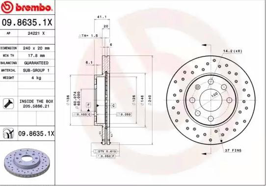 Do koszyka 0986351X Brembo Tarcza hamulcowa przednia