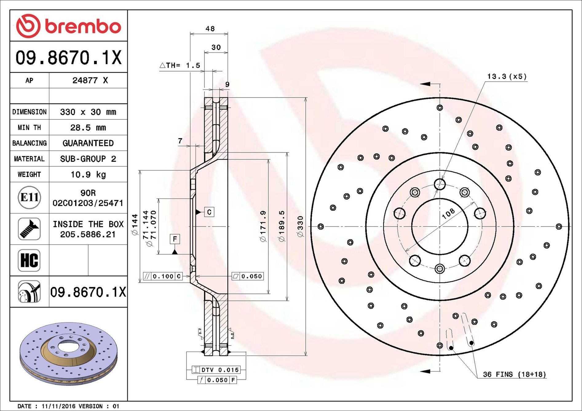 Tarcza hamulcowa przednia Brembo 0986701X cena, od 86,65 USD
