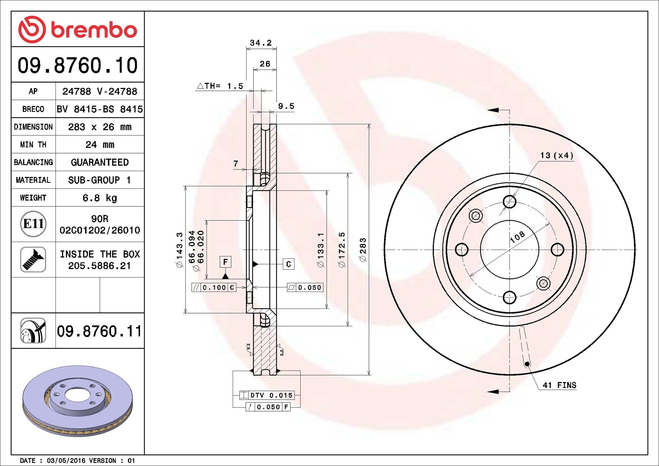 09876010 Brembo Tarcza hamulcowa przednia