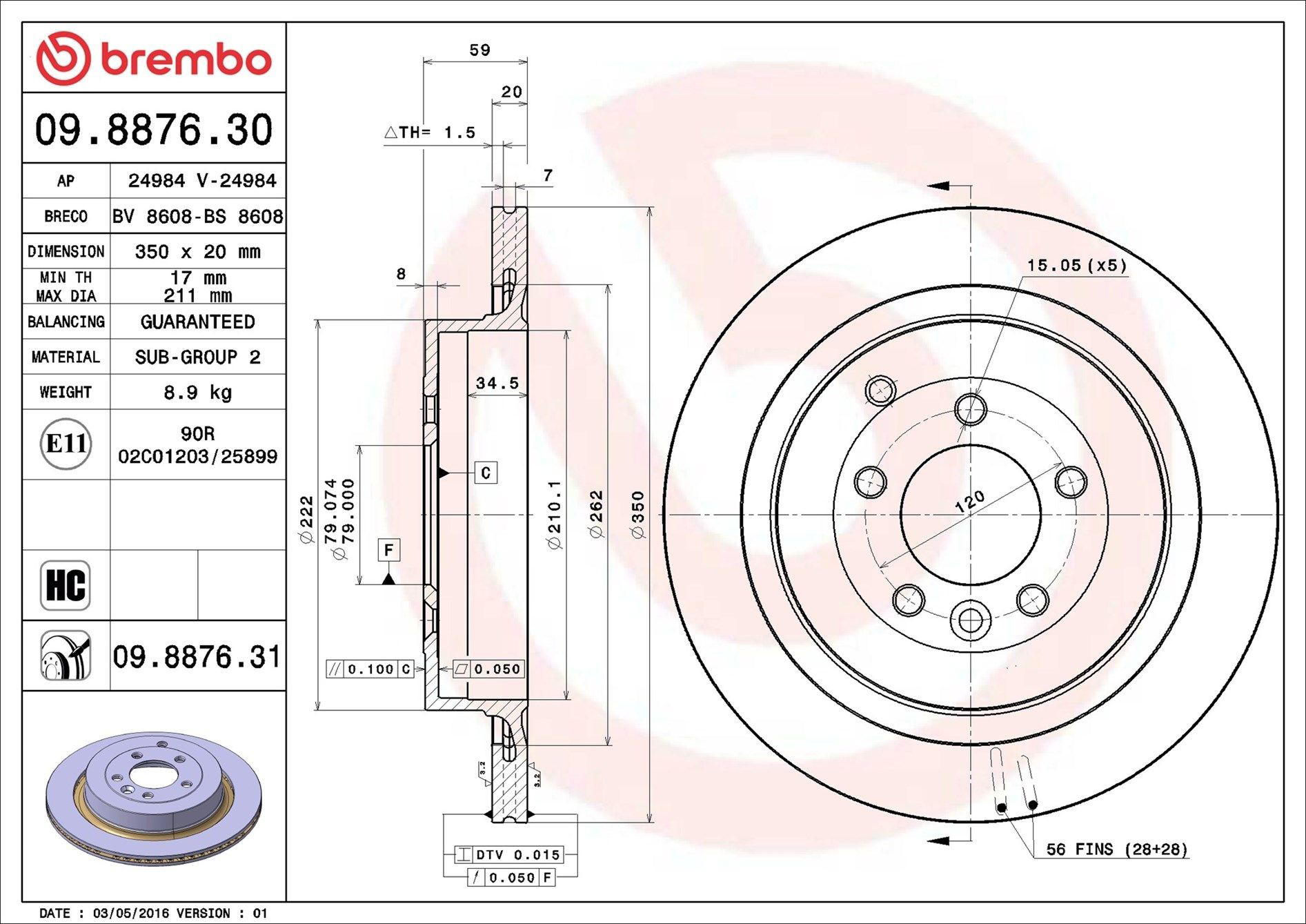 Tarcza hamulcowa tylna Brembo 09887631 cena, od 78,54 USD