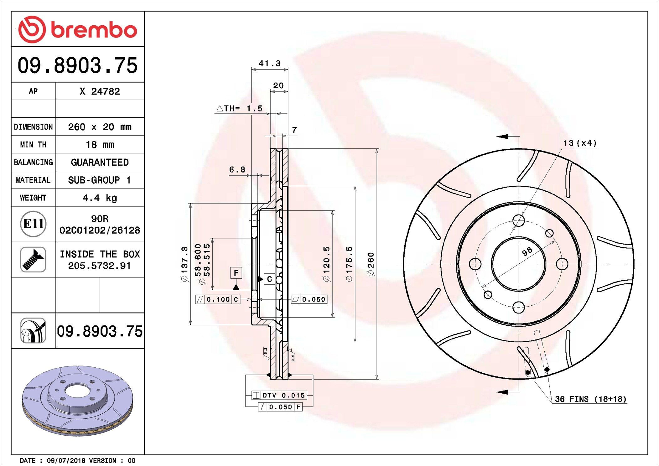 Tarcza hamulcowa przednia Brembo 09890375 cena, od 32,93 USD