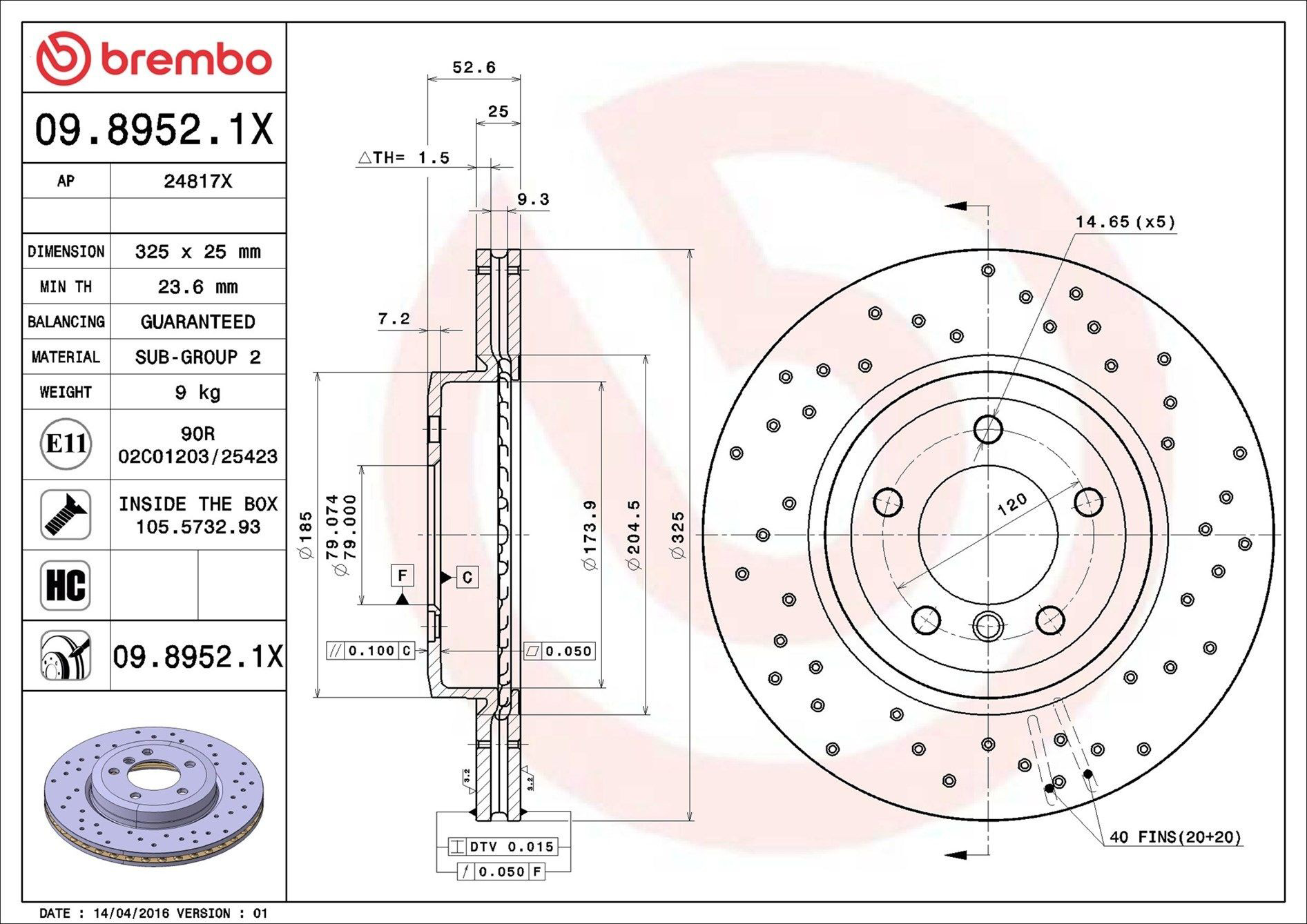 0989521X Brembo Tarcza hamulcowa przednia